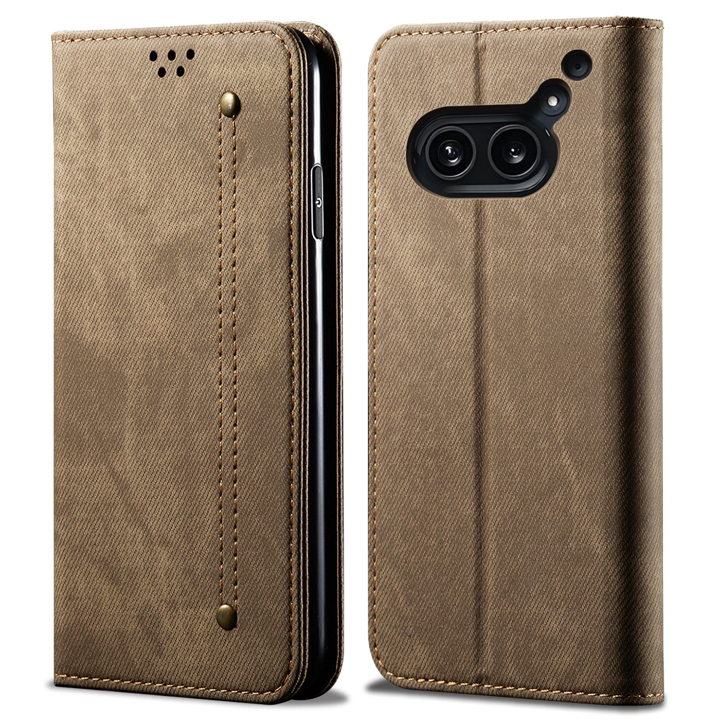 For Nothing Phone (2a) Case Shockproof Leather Stand Phone Cover Mobile Spares Wholesale - Khaki