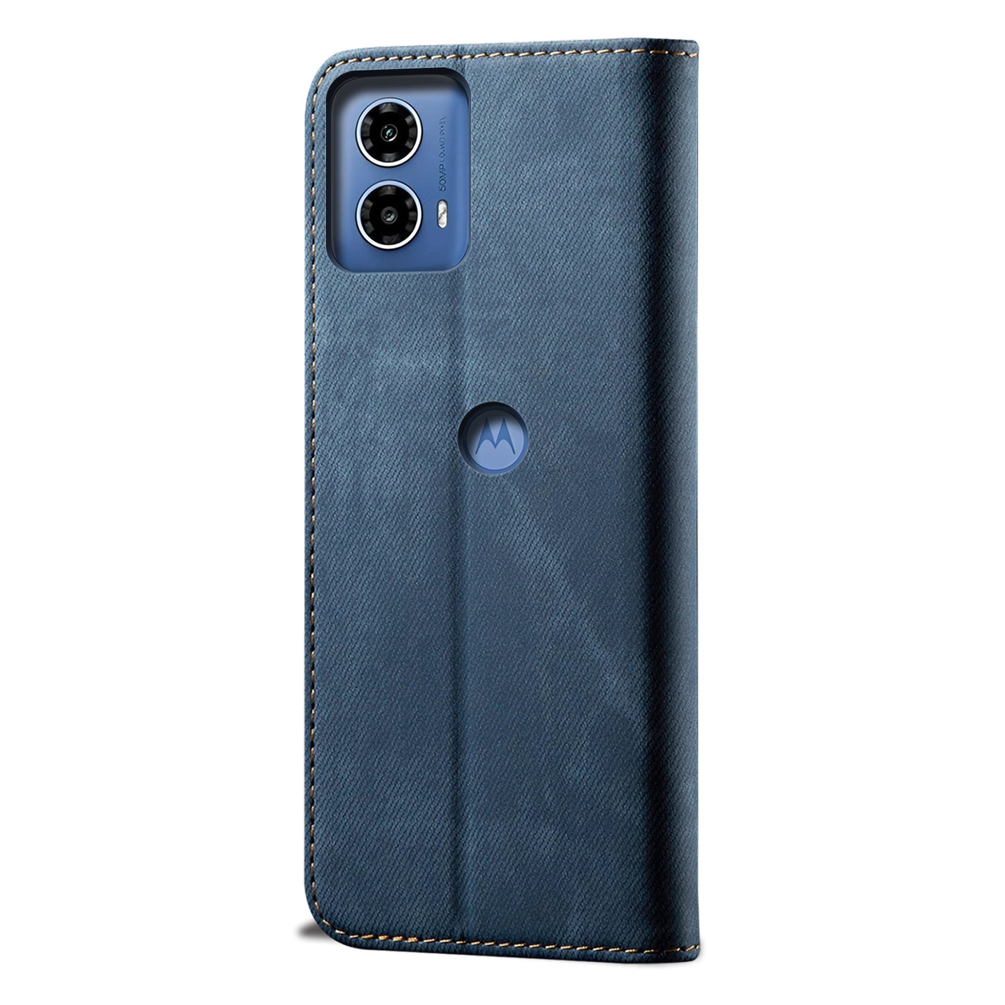 For Motorola Moto G24 Power Wallet Case Stand Denim Texture Leather Phone Cover - Blue