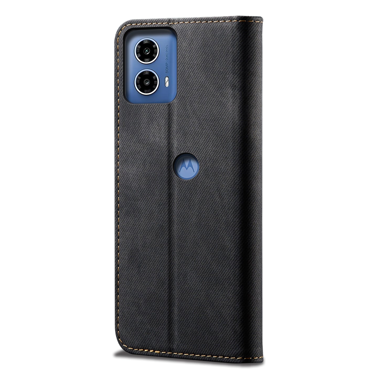 For Motorola Moto G24 Power Wallet Case Stand Denim Texture Leather Phone Cover - Black