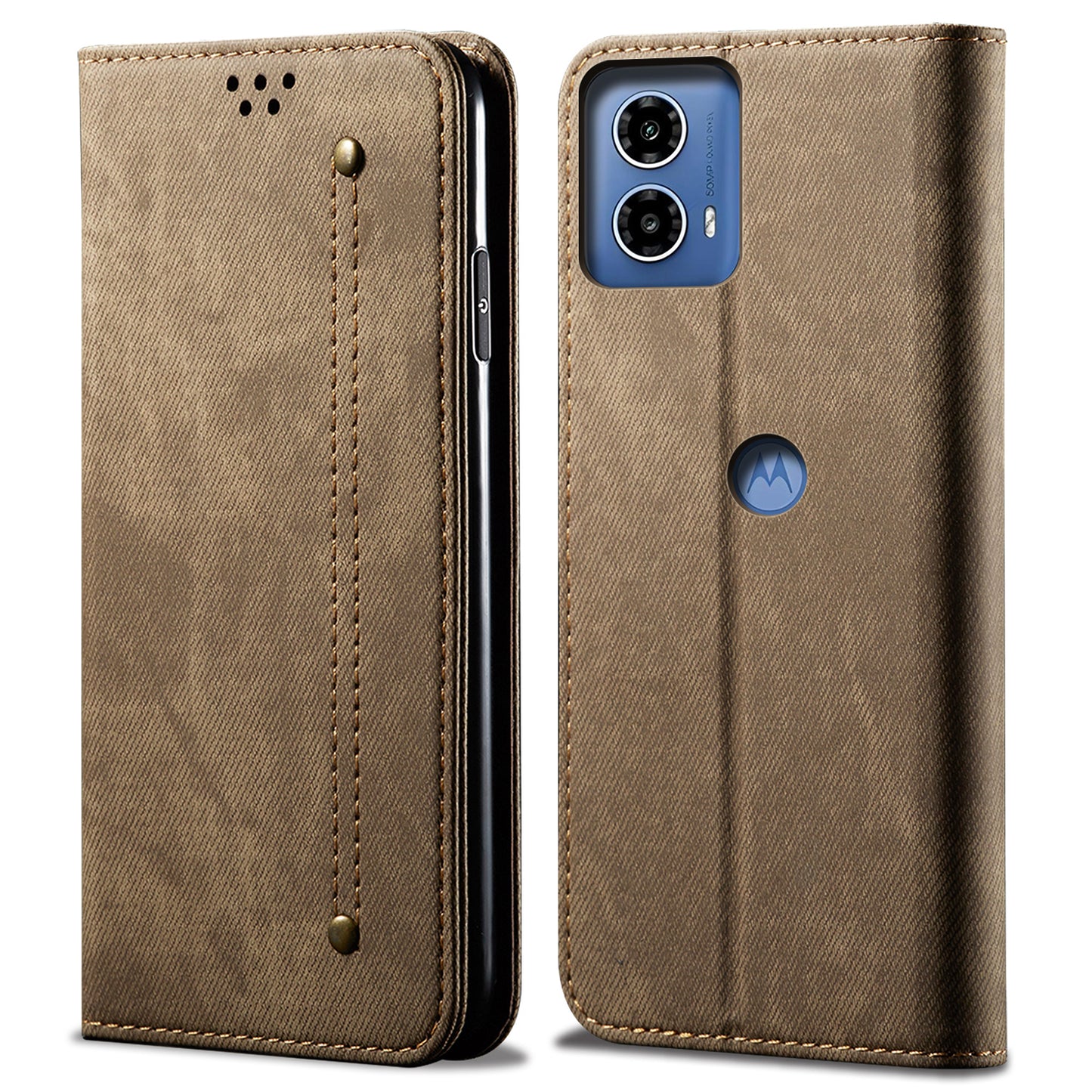 For Motorola Moto G04 4G / G24 4G Case Anti-Drop Leather+TPU Stand View Phone Cover - Khaki