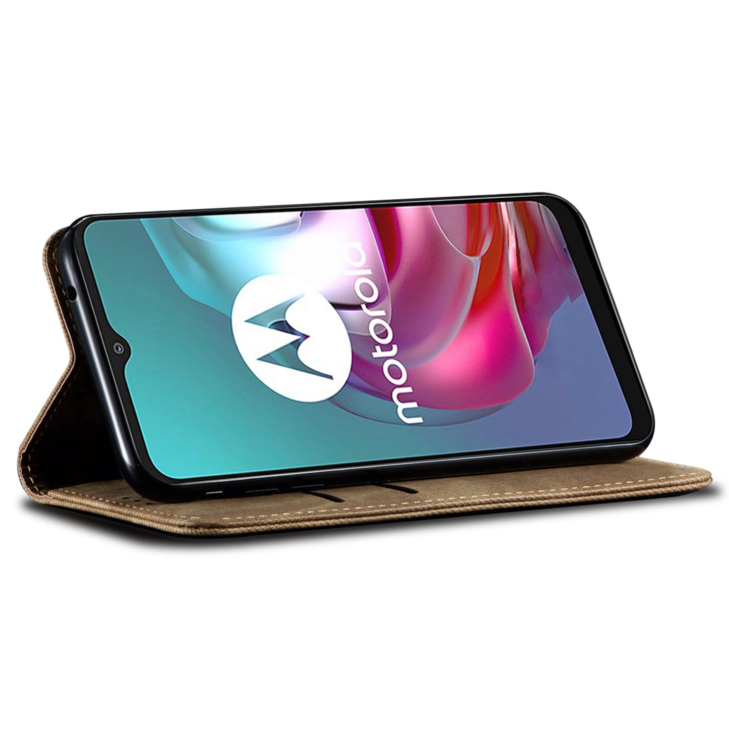 For Motorola Moto G04 4G / G24 4G Case Anti-Drop Leather+TPU Stand View Phone Cover - Khaki