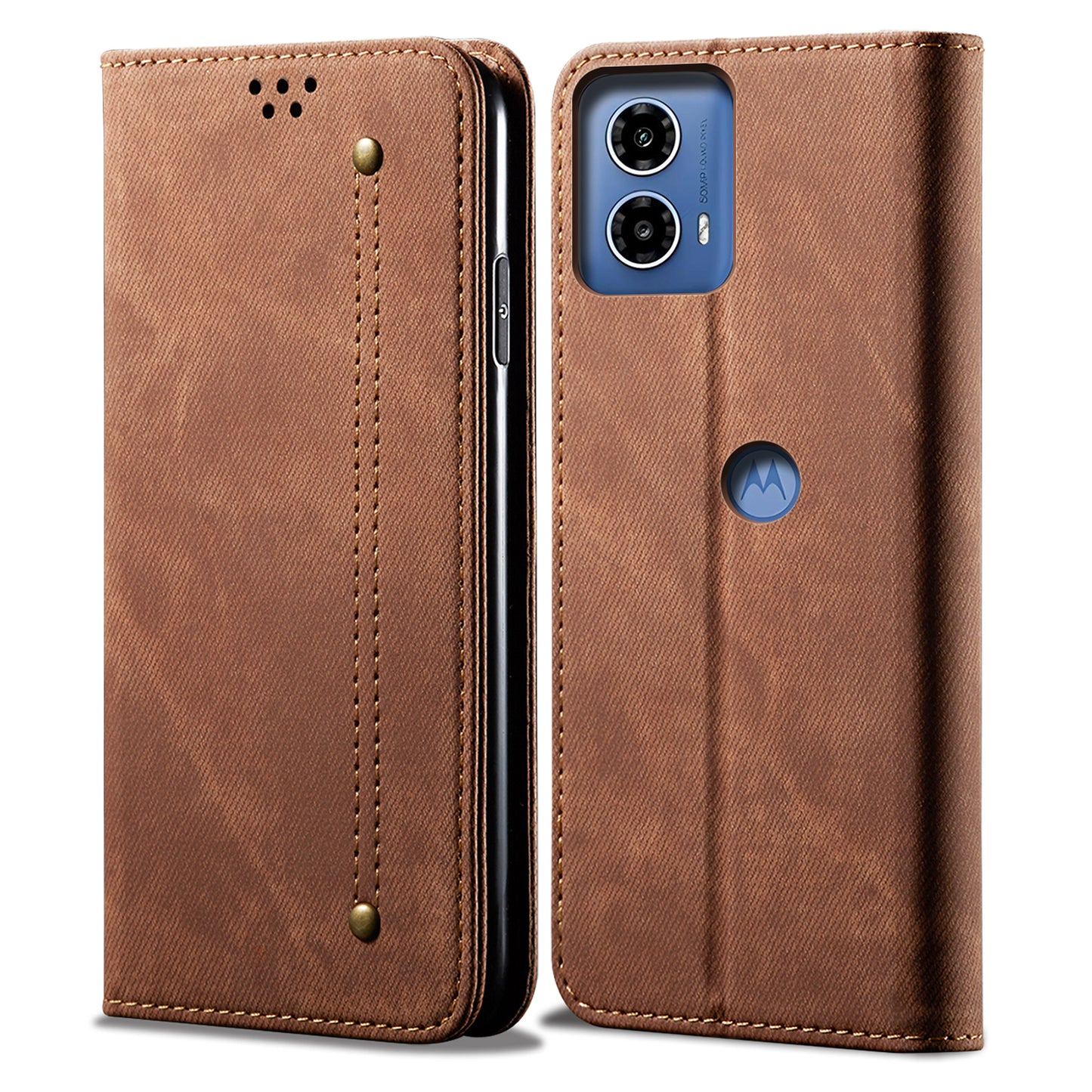 For Motorola Moto G04 4G / G24 4G Case Anti-Drop Leather+TPU Stand View Phone Cover - Coffee