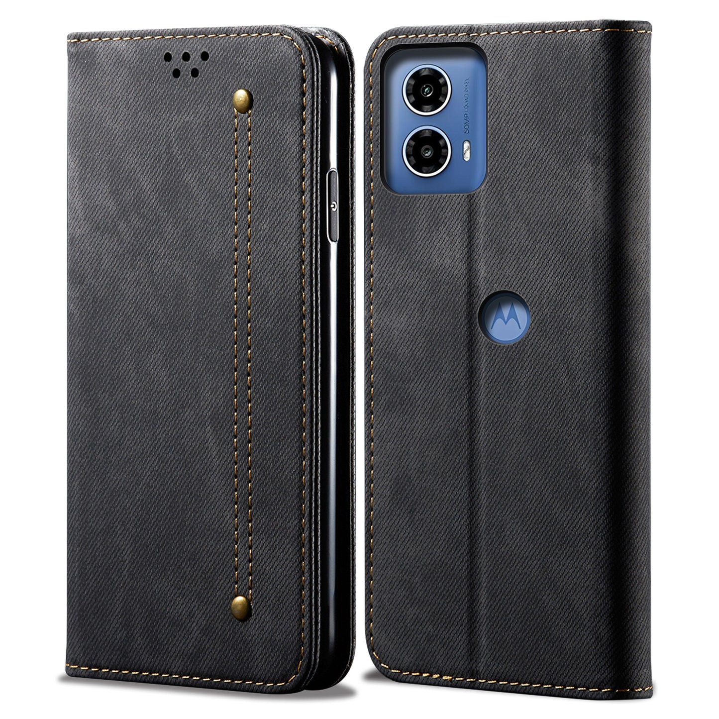 For Motorola Moto G04 4G / G24 4G Case Anti-Drop Leather+TPU Stand View Phone Cover - Black