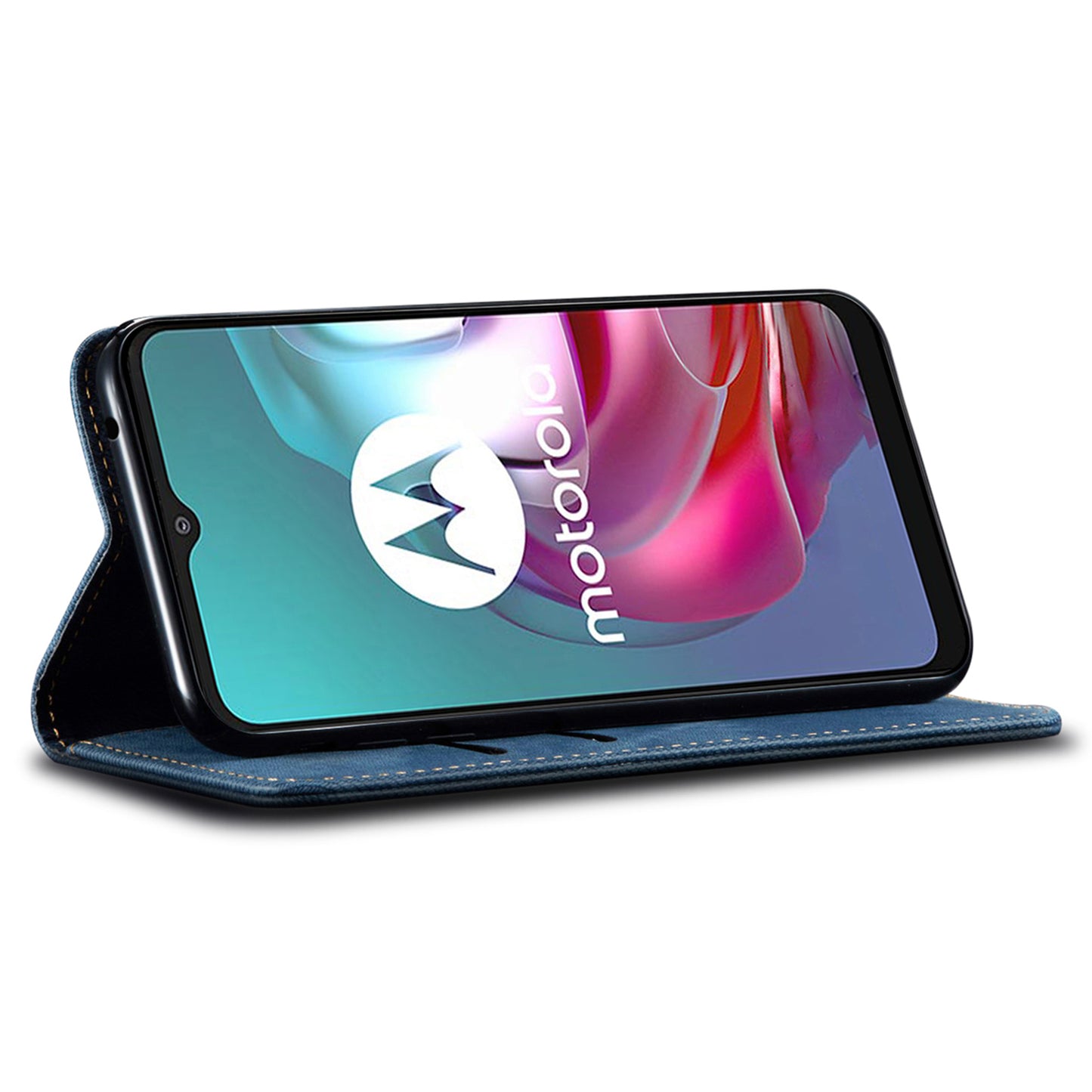 For Motorola Moto G04 4G / G24 4G Case Anti-Drop Leather+TPU Stand View Phone Cover - Blue