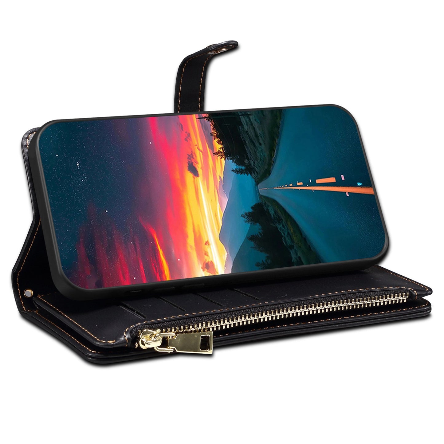 ESEBLE Galaxy Series For Samsung Galaxy M15 5G / F15 5G Case RFID Blocking Wallet Cover with Wrist Strap - Black
