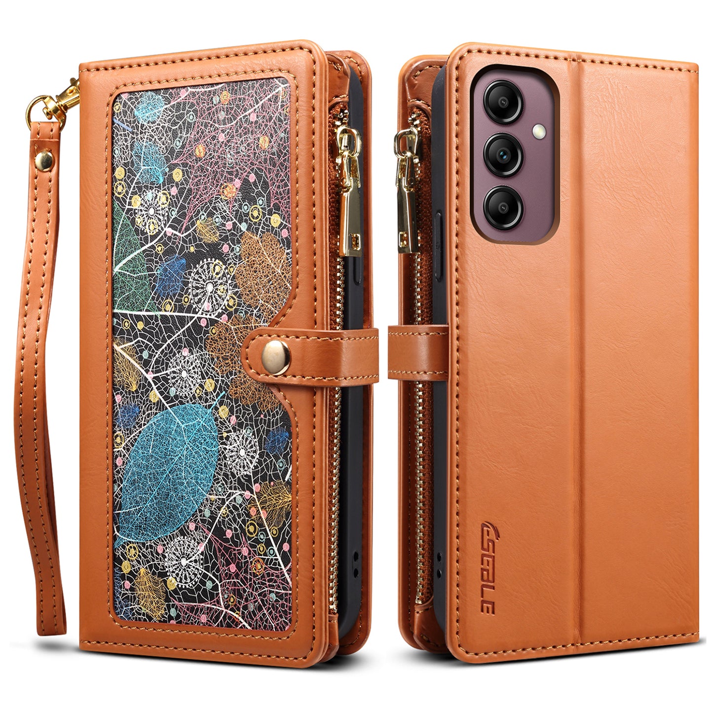 ESEBLE Galaxy Series For Samsung Galaxy M55 5G Case Leather Folio Wallet RFID Blocking Phone Cover - Brown