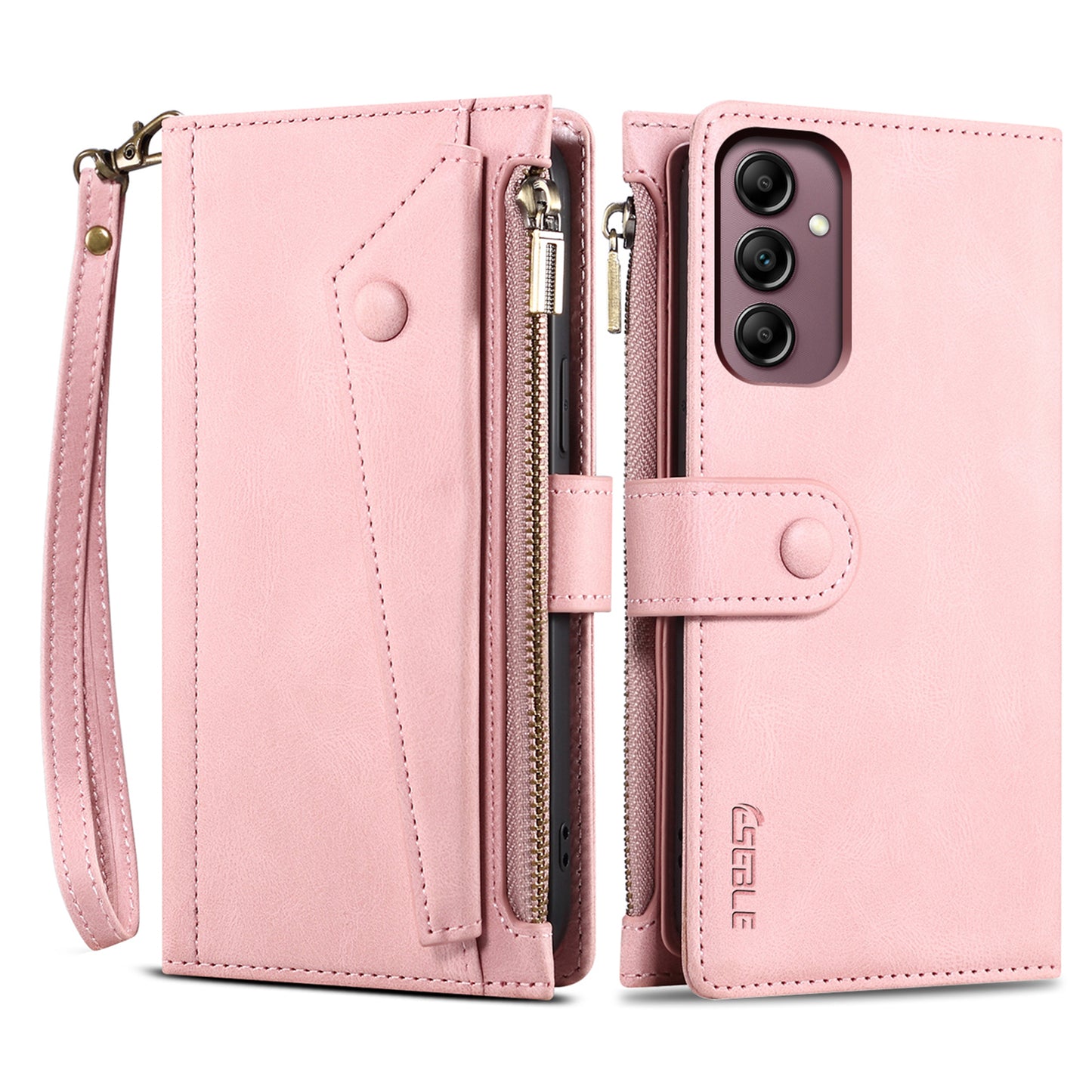 ESEBLE Star Series For Samsung Galaxy M55 5G Case PU Leather+TPU Cover with Wallet Stand - Rose Gold