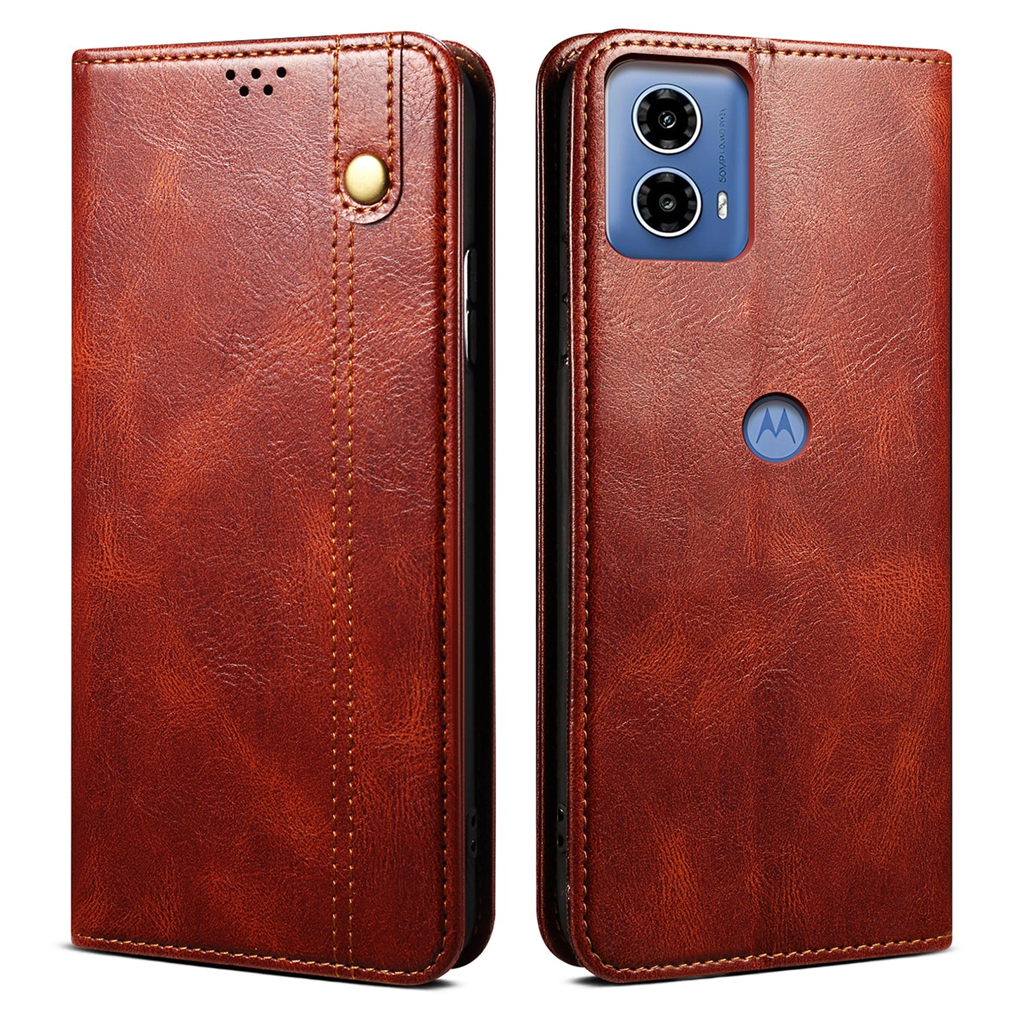 For Motorola Moto G04 4G / G24 4G Case Leather Stand Magnetic Closing Phone Wallet Cover - Brown