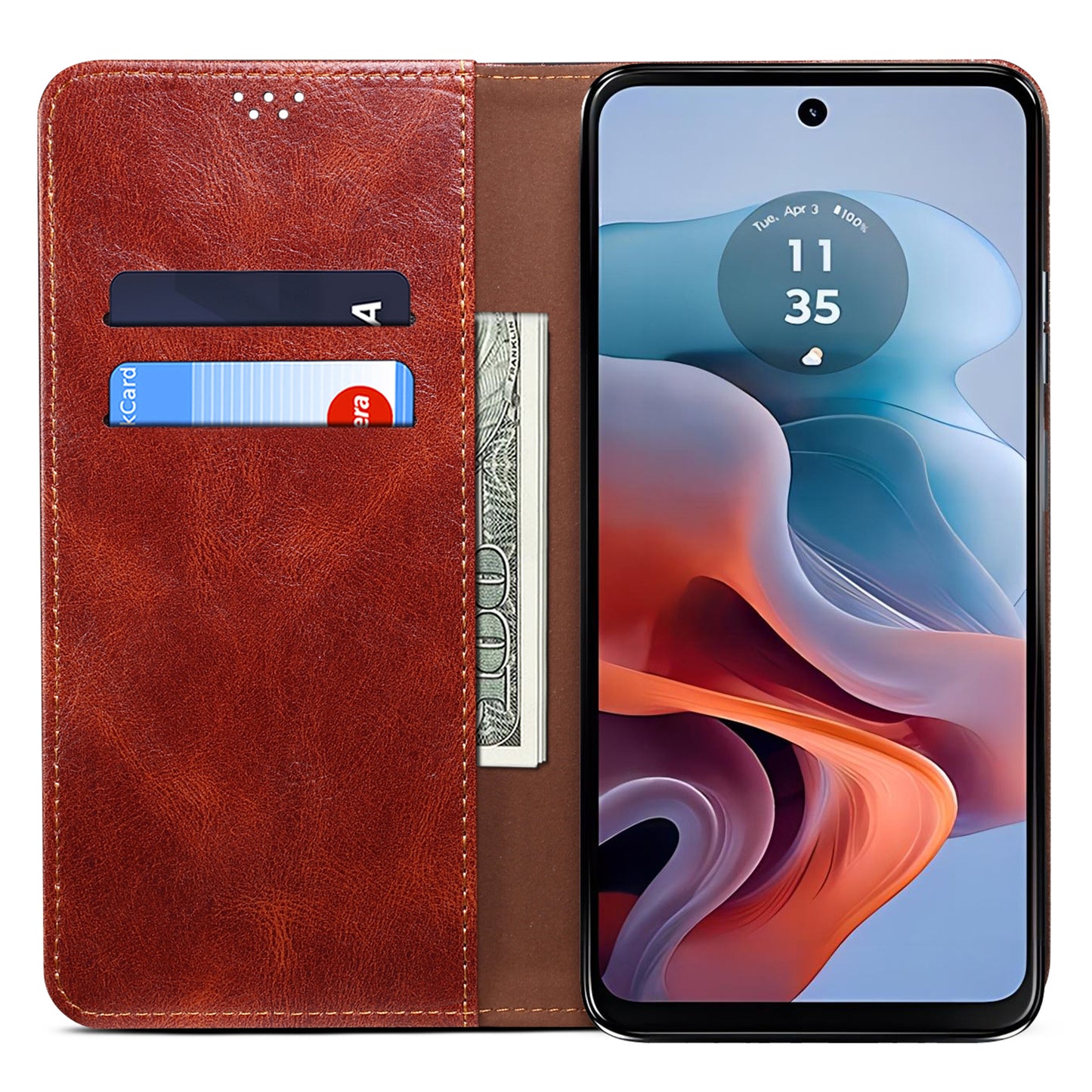 For Motorola Moto G04 4G / G24 4G Case Leather Stand Magnetic Closing Phone Wallet Cover - Brown