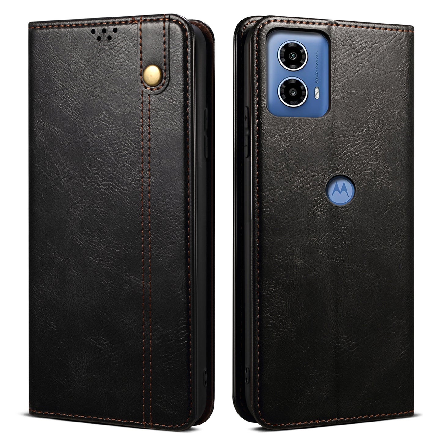 For Motorola Moto G04 4G / G24 4G Case Leather Stand Magnetic Closing Phone Wallet Cover - Black