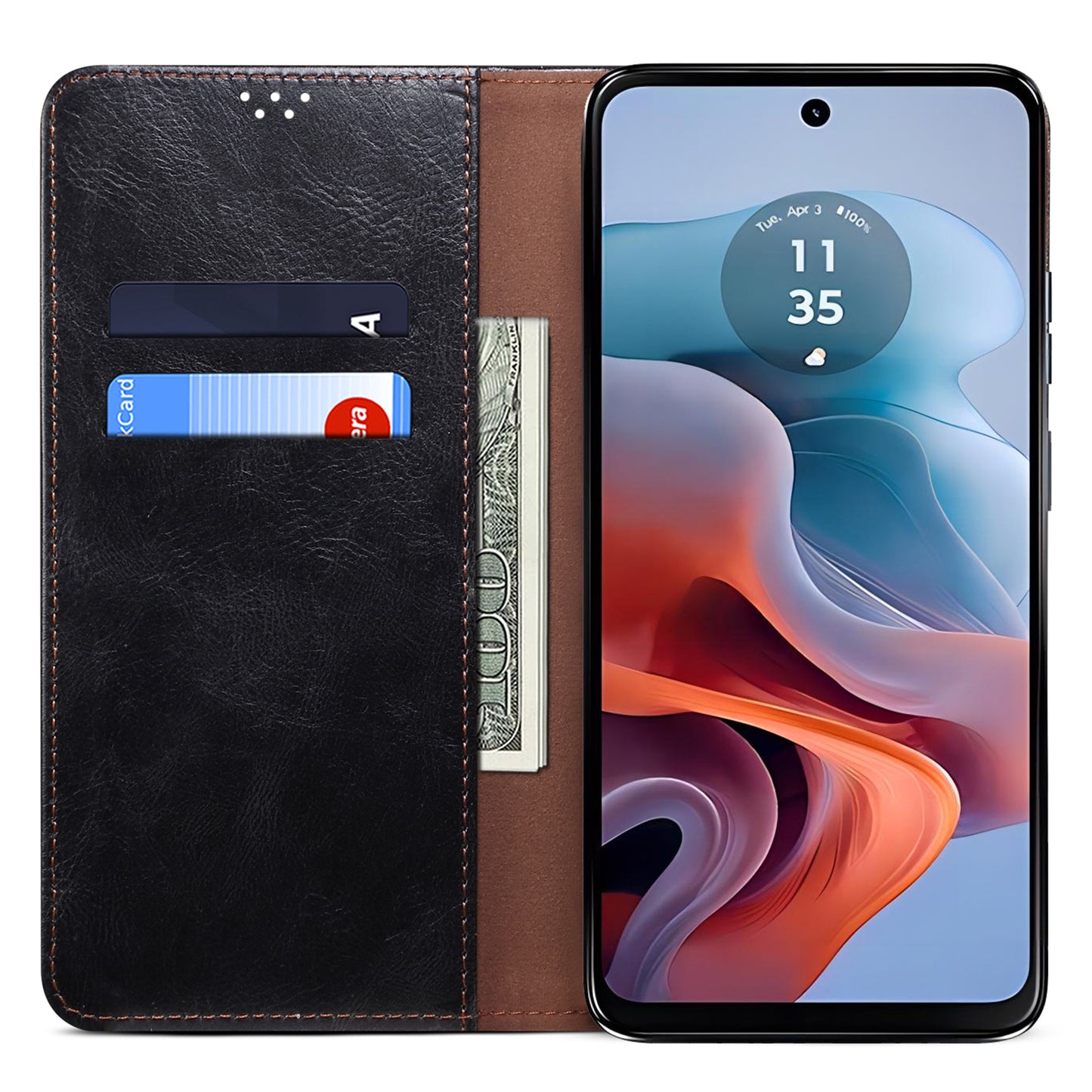 For Motorola Moto G04 4G / G24 4G Case Leather Stand Magnetic Closing Phone Wallet Cover - Black