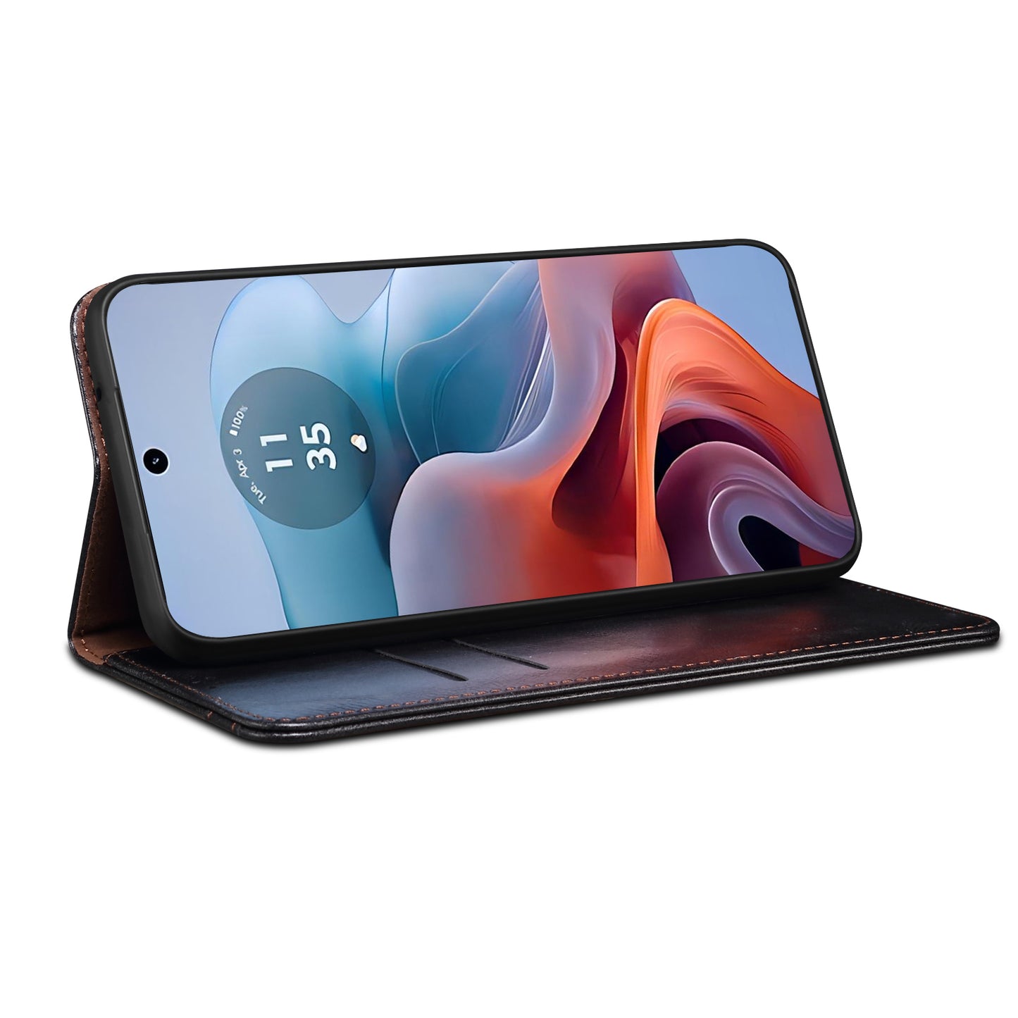 For Motorola Moto G04 4G / G24 4G Case Leather Stand Magnetic Closing Phone Wallet Cover - Black