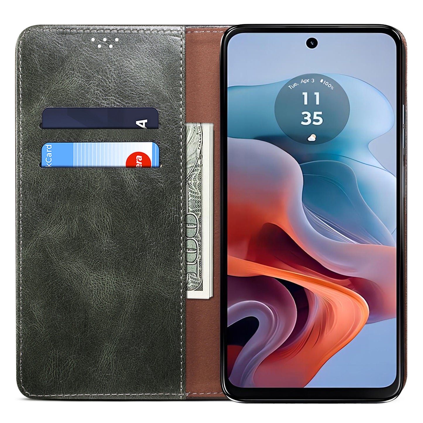 For Motorola Moto G04 4G / G24 4G Case Leather Stand Magnetic Closing Phone Wallet Cover - Green