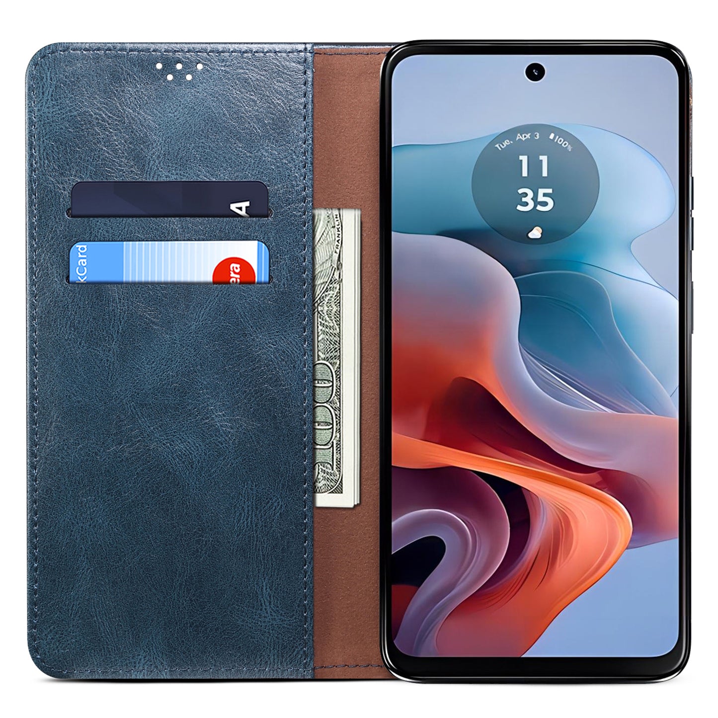 For Motorola Moto G04 4G / G24 4G Case Leather Stand Magnetic Closing Phone Wallet Cover - Blue