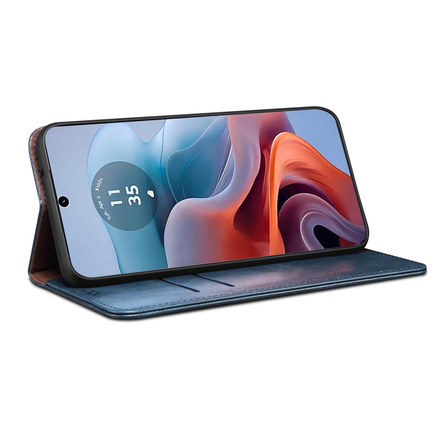 For Motorola Moto G04 4G / G24 4G Case Leather Stand Magnetic Closing Phone Wallet Cover - Blue