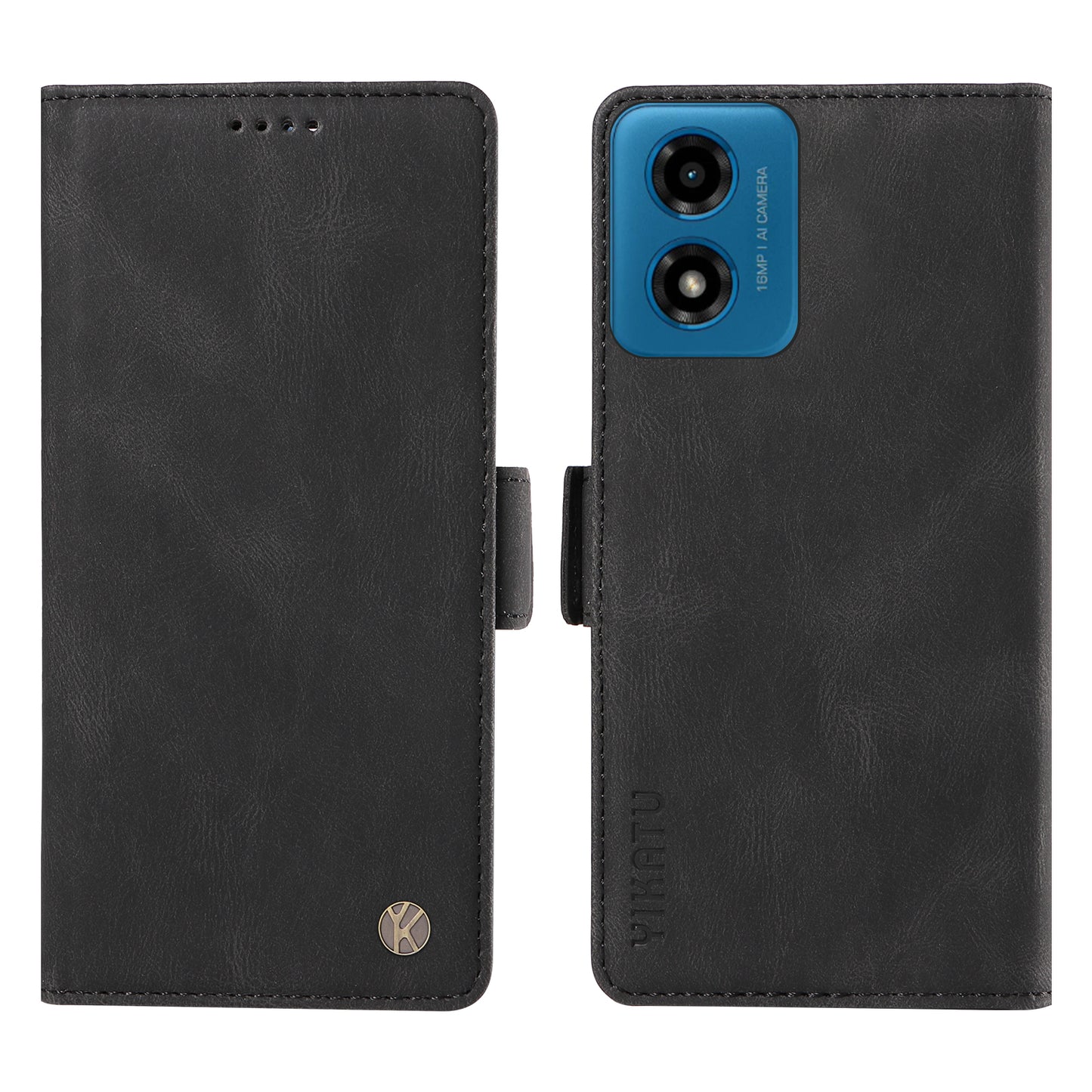 YIKATU YK-005 For Motorola Moto G04 4G / G24 4G Case Soft Skin-touch Leather Stand Phone Cover - Black