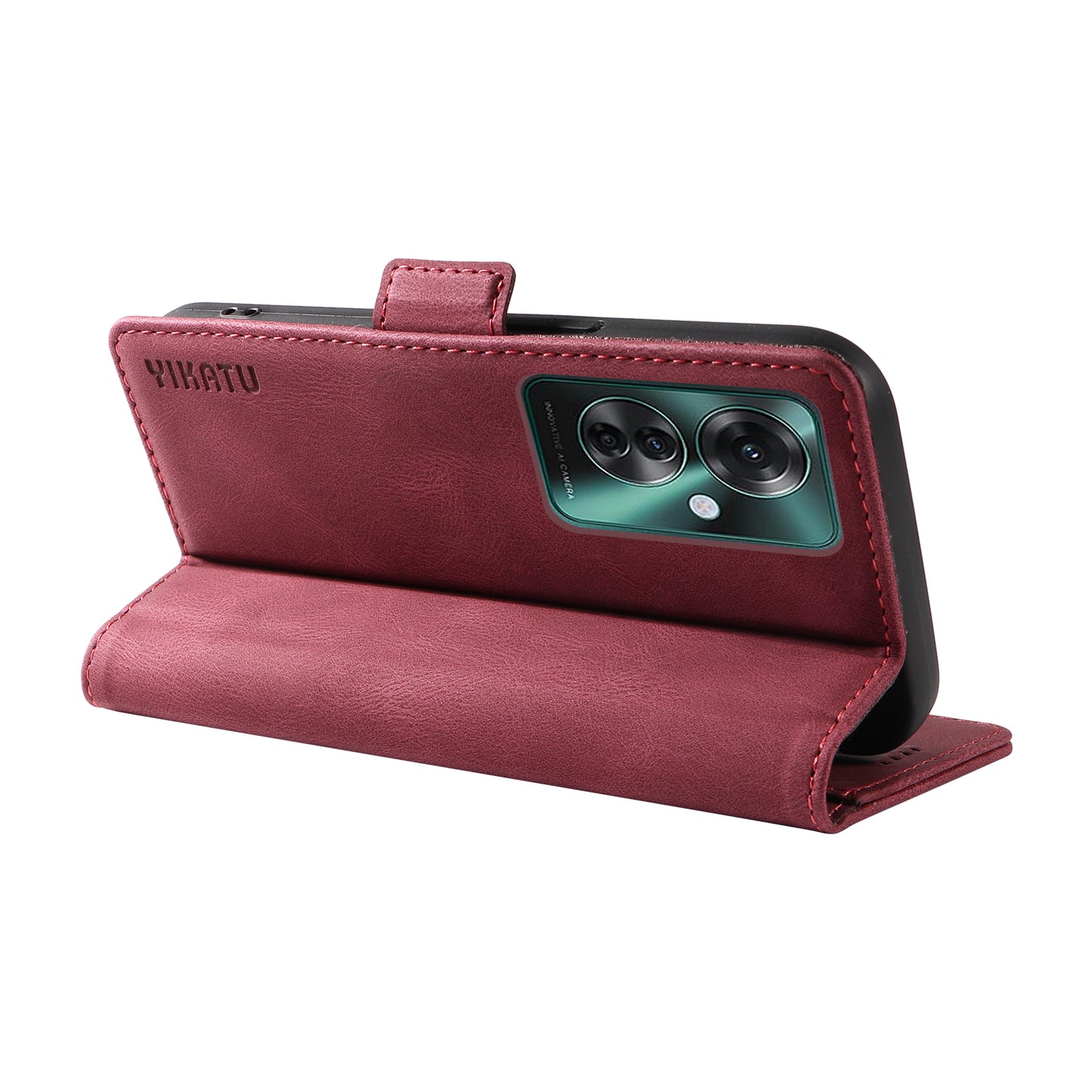 YIKATU YK-005 For Oppo Reno11 F 5G / F25 Pro 5G Leather Phone Case Stand Wallet Cover - Wine Red