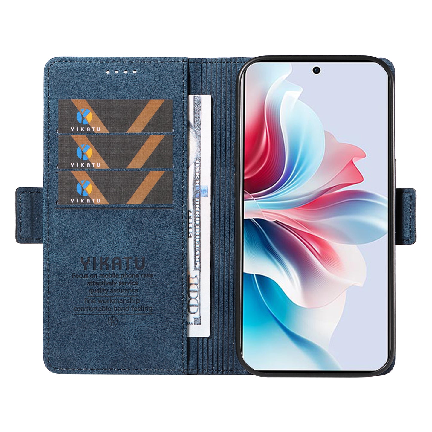 YIKATU YK-005 For Oppo Reno11 F 5G / F25 Pro 5G Leather Phone Case Stand Wallet Cover - Blue