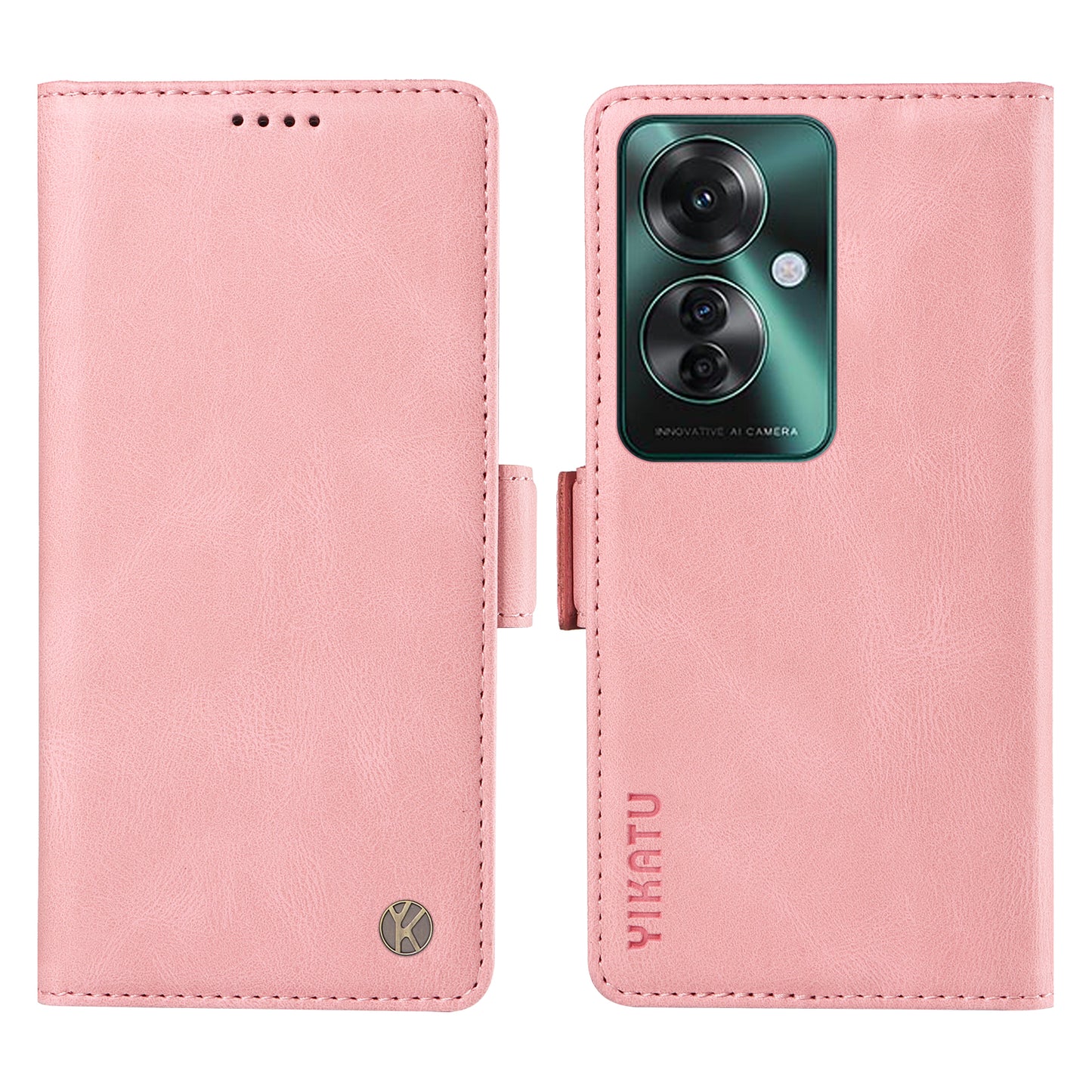 YIKATU YK-005 For Oppo Reno11 F 5G / F25 Pro 5G Leather Phone Case Stand Wallet Cover - Pink