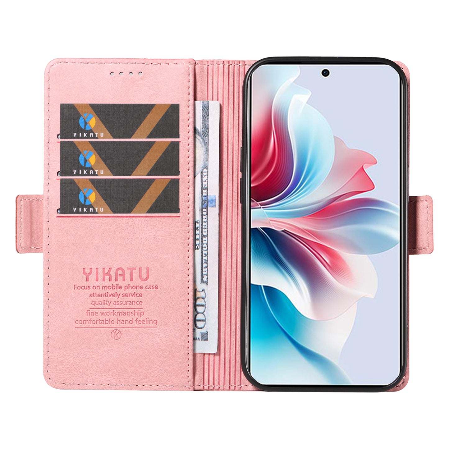 YIKATU YK-005 For Oppo Reno11 F 5G / F25 Pro 5G Leather Phone Case Stand Wallet Cover - Pink