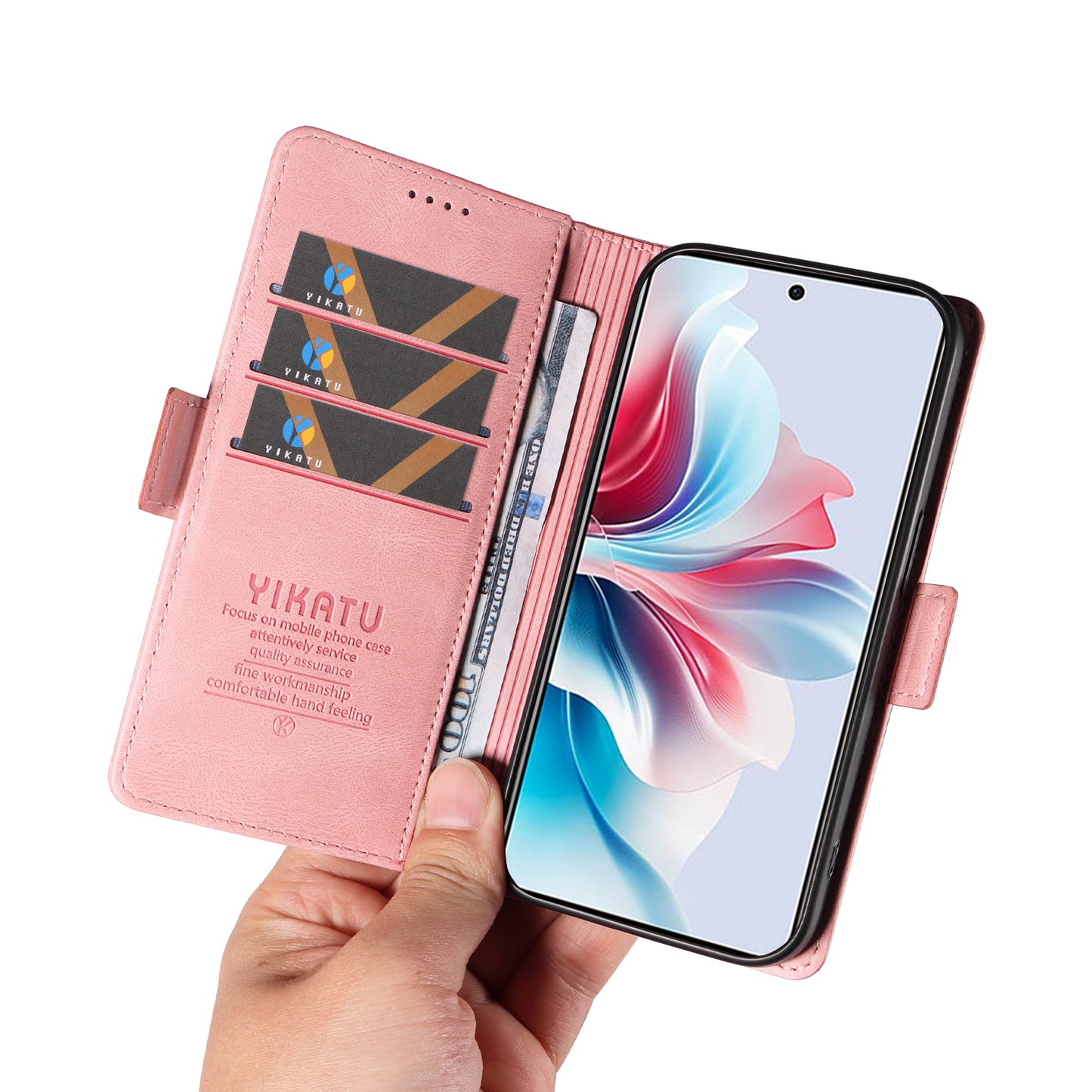 YIKATU YK-005 For Oppo Reno11 F 5G / F25 Pro 5G Leather Phone Case Stand Wallet Cover - Pink