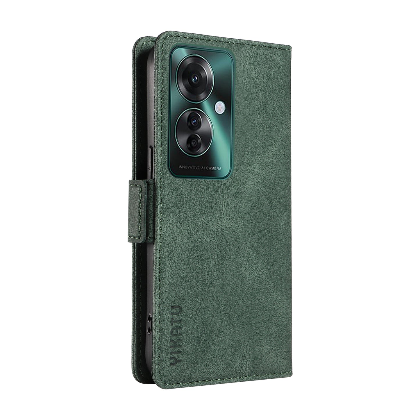 YIKATU YK-005 For Oppo Reno11 F 5G / F25 Pro 5G Leather Phone Case Stand Wallet Cover - Green