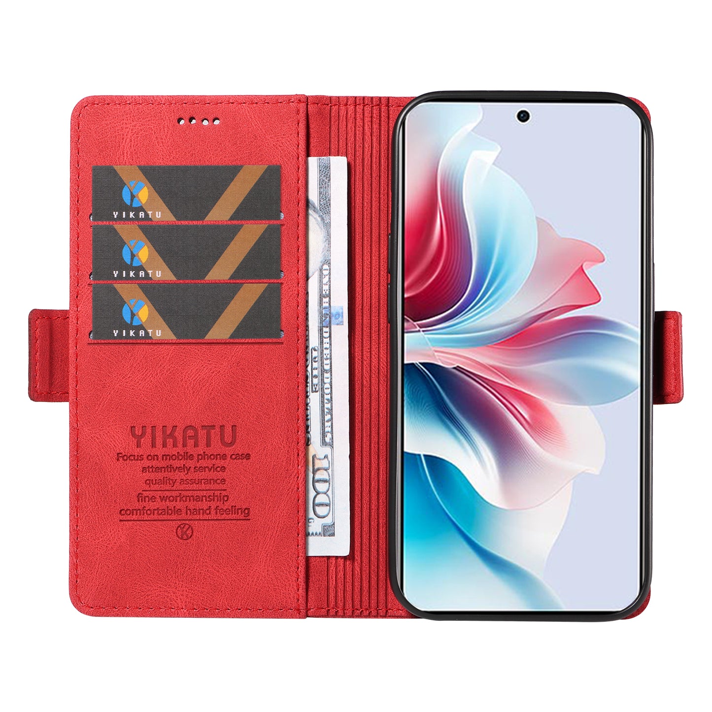 YIKATU YK-005 For Oppo Reno11 F 5G / F25 Pro 5G Leather Phone Case Stand Wallet Cover - Red