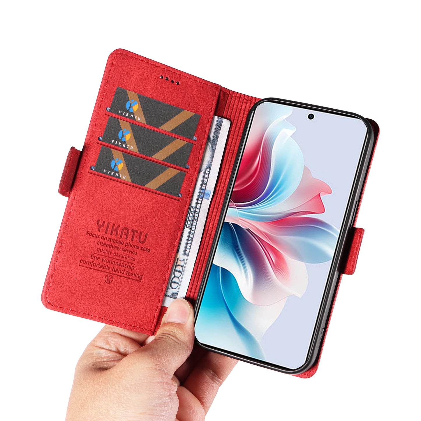 YIKATU YK-005 For Oppo Reno11 F 5G / F25 Pro 5G Leather Phone Case Stand Wallet Cover - Red