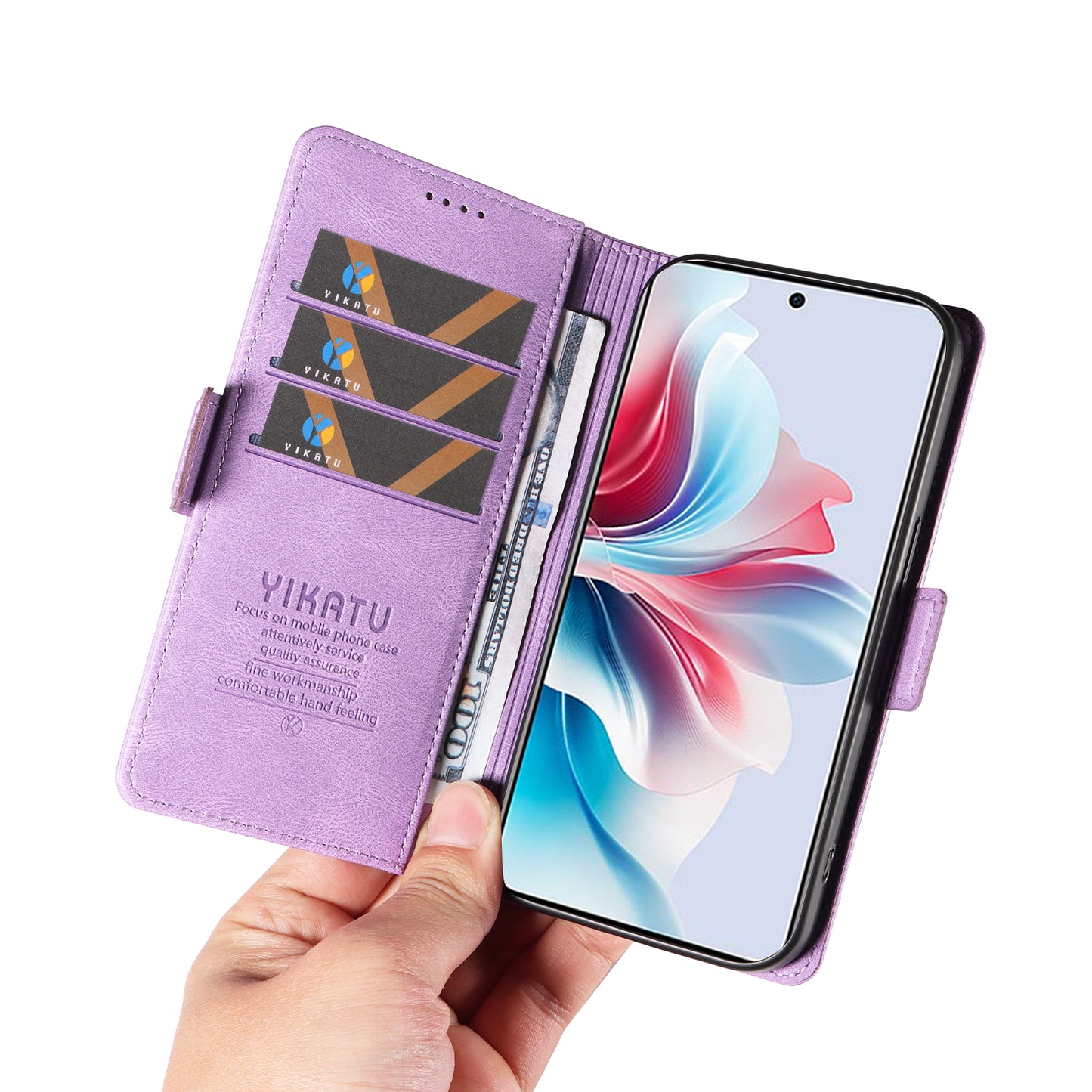 YIKATU YK-005 For Oppo Reno11 F 5G / F25 Pro 5G Leather Phone Case Stand Wallet Cover - Purple