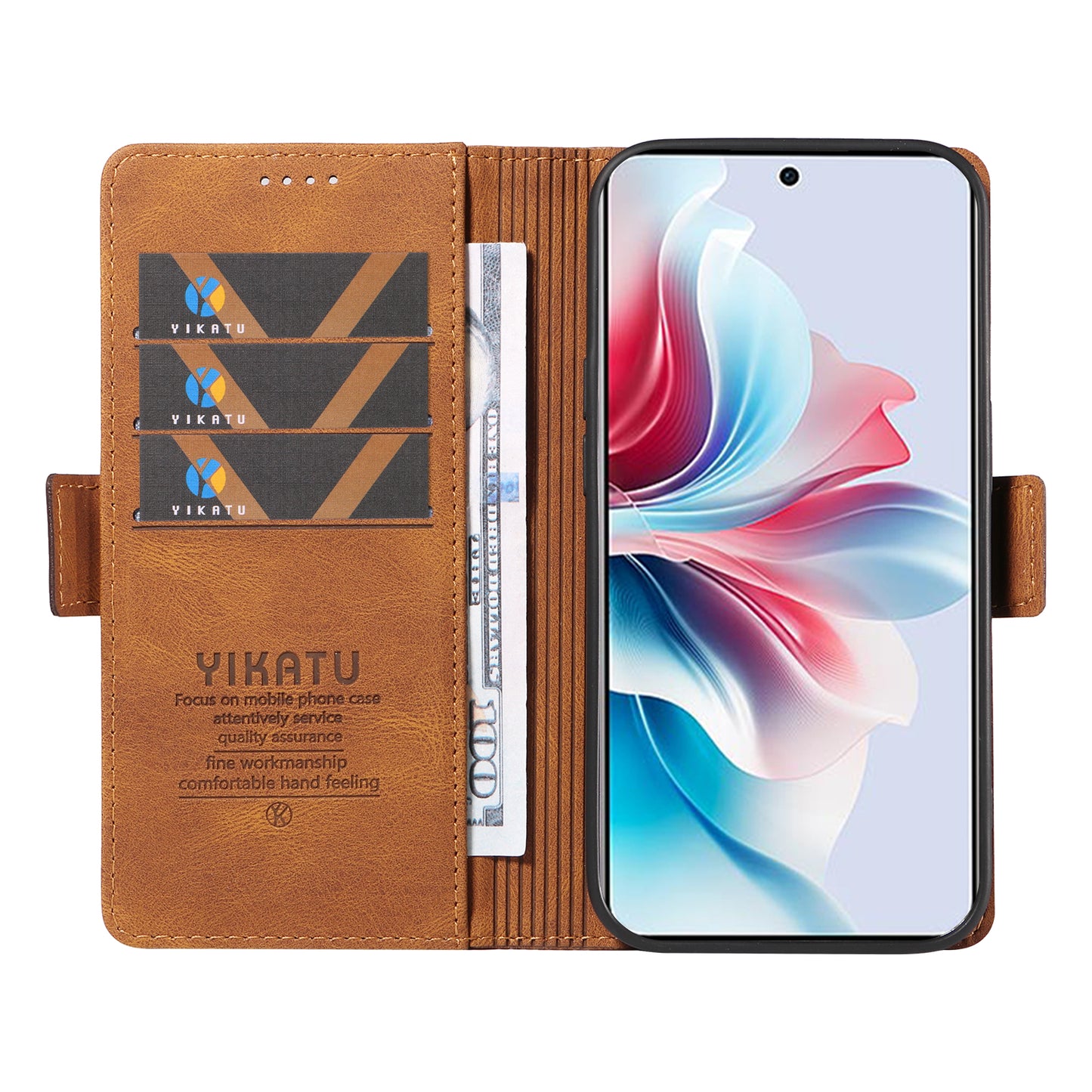 YIKATU YK-005 For Oppo Reno11 F 5G / F25 Pro 5G Leather Phone Case Stand Wallet Cover - Brown