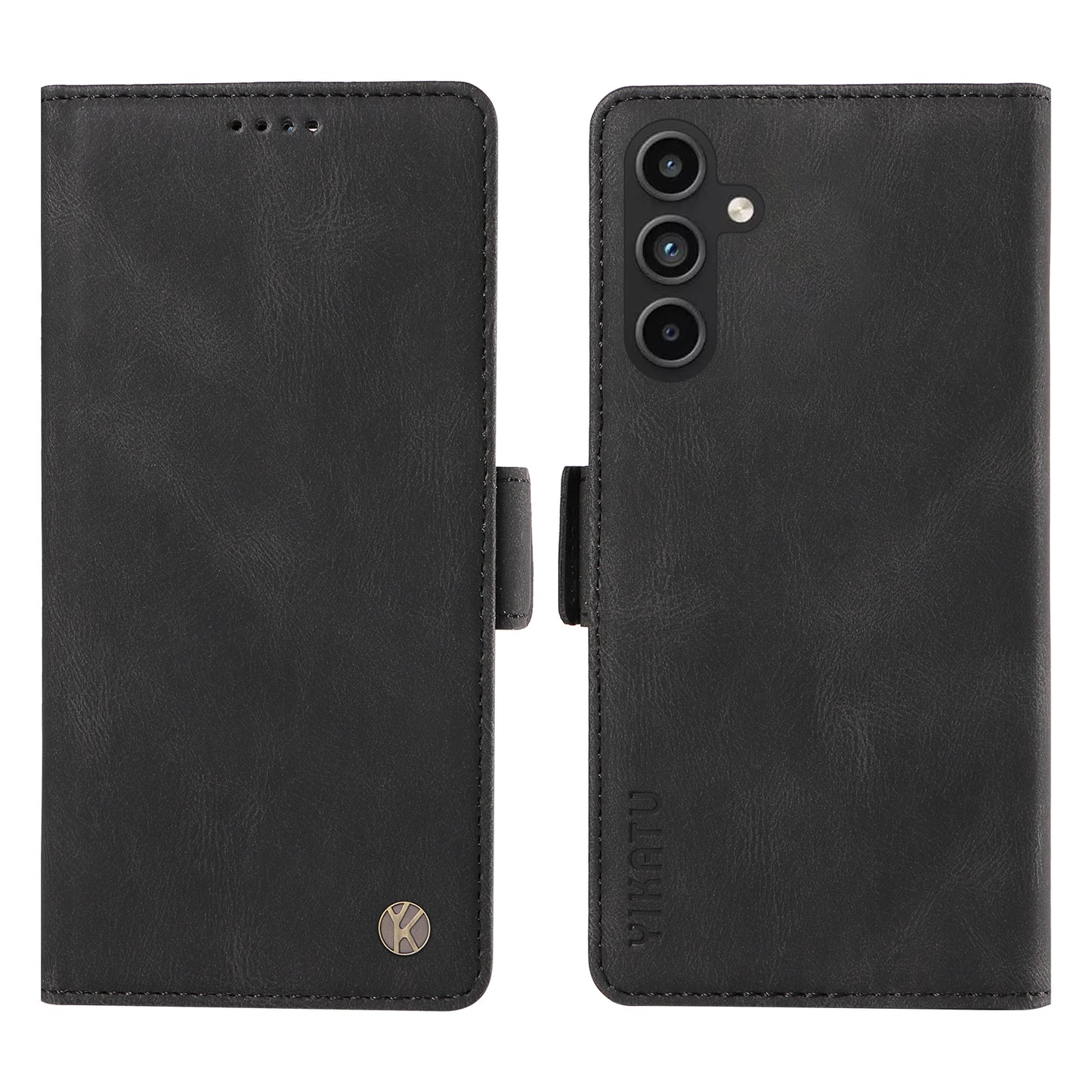 YIKATU YK-005 For Samsung Galaxy A15 4G / 5G Case Skin-Friendly Leather Flip Stand Phone Cover - Black