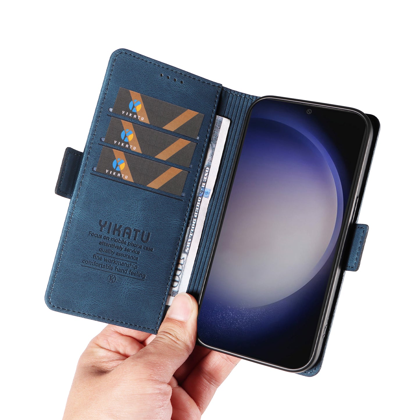 YIKATU YK-005 For Samsung Galaxy S24 Case PU Leather Magnetic Buckle Phone Cover Skin Touch Feeling - Blue