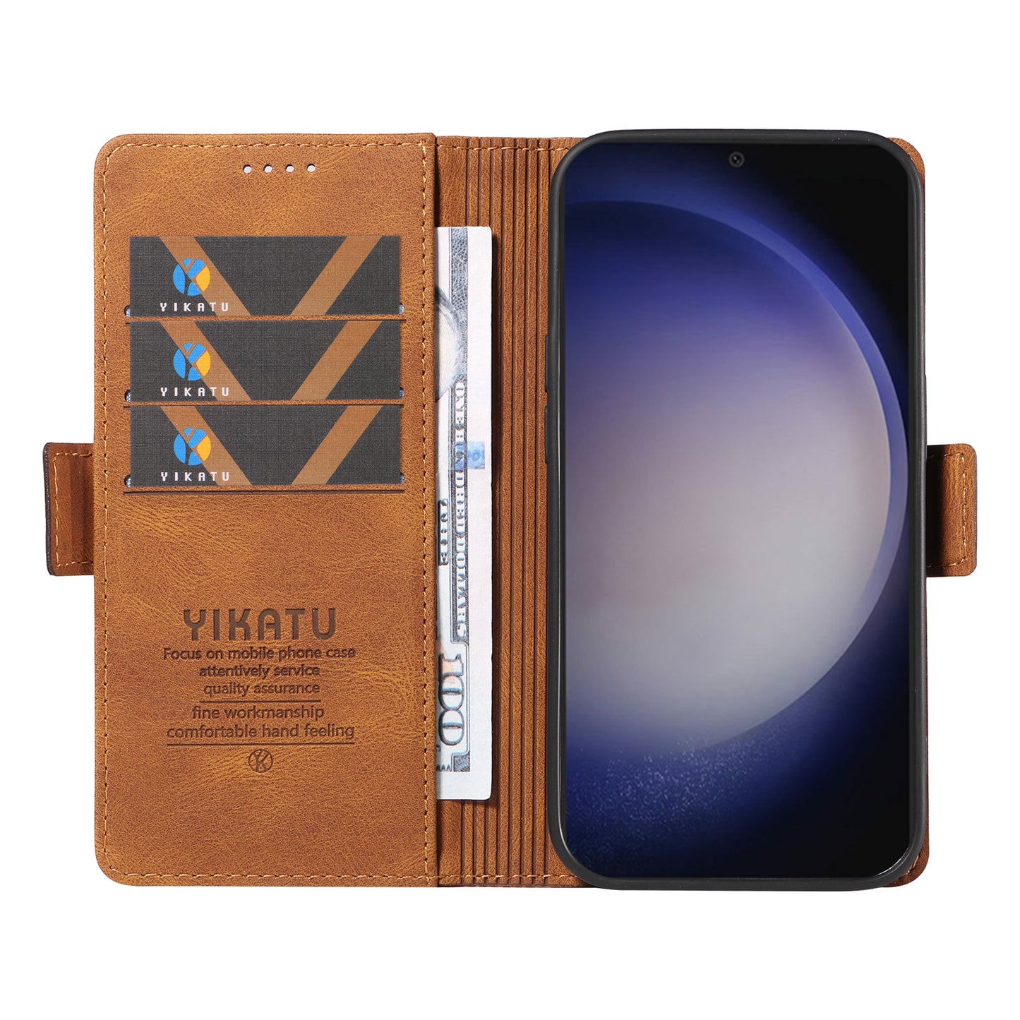 YIKATU YK-005 For Samsung Galaxy S24 Case PU Leather Magnetic Buckle Phone Cover Skin Touch Feeling - Brown