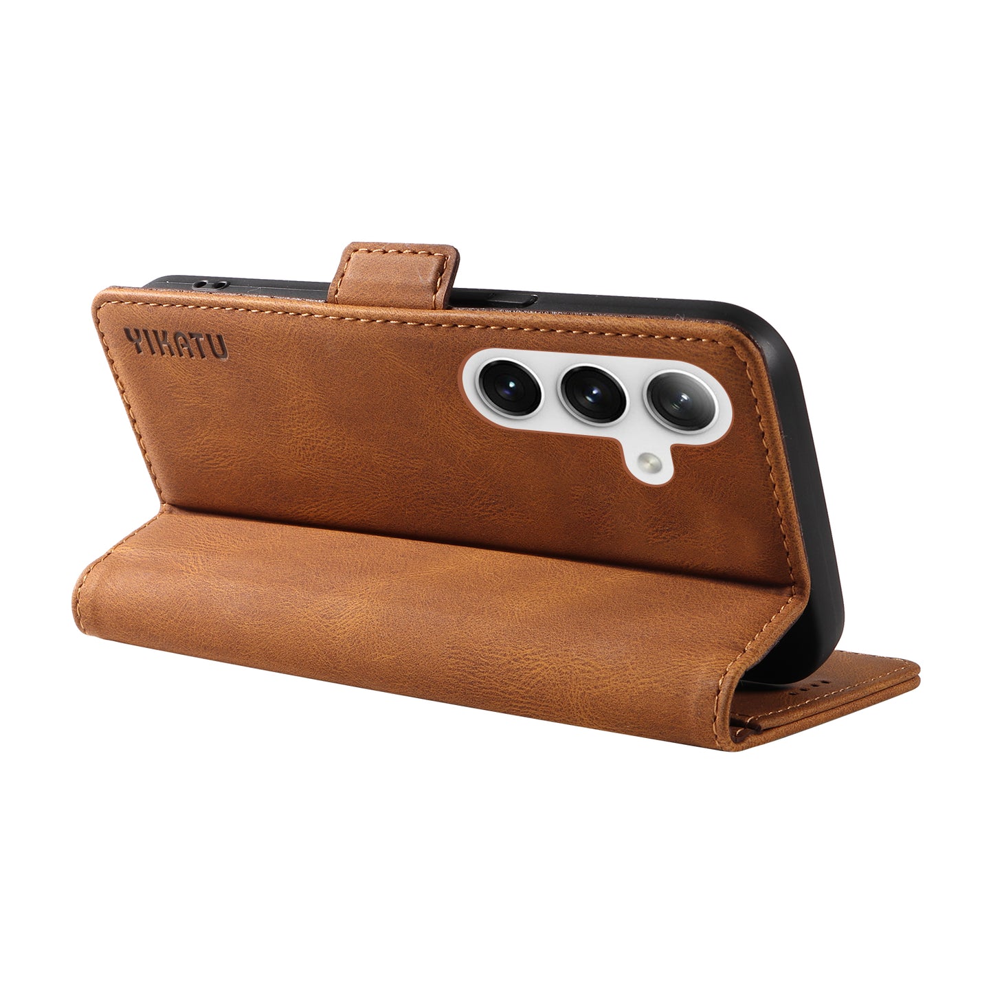 YIKATU YK-005 For Samsung Galaxy S24 Case PU Leather Magnetic Buckle Phone Cover Skin Touch Feeling - Brown