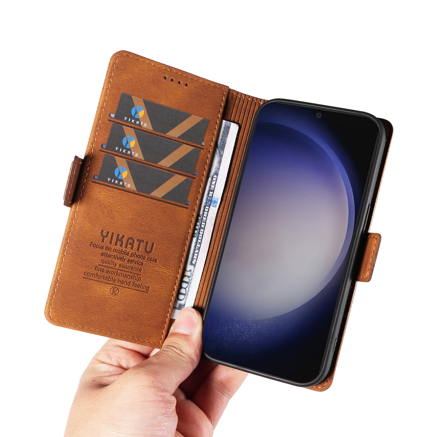 YIKATU YK-005 For Samsung Galaxy S24 Case PU Leather Magnetic Buckle Phone Cover Skin Touch Feeling - Brown