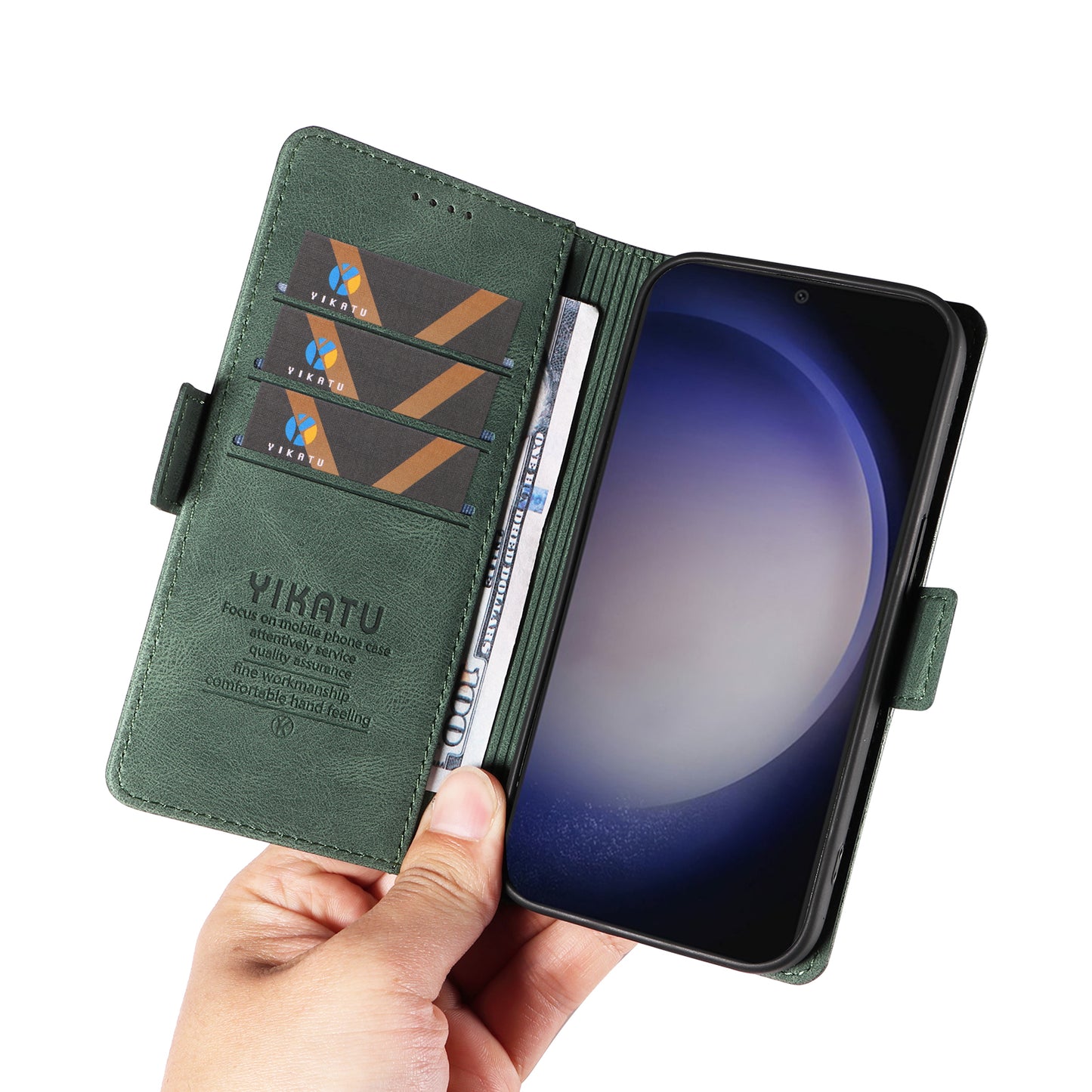 YIKATU YK-005 For Samsung Galaxy S24 Case PU Leather Magnetic Buckle Phone Cover Skin Touch Feeling - Green