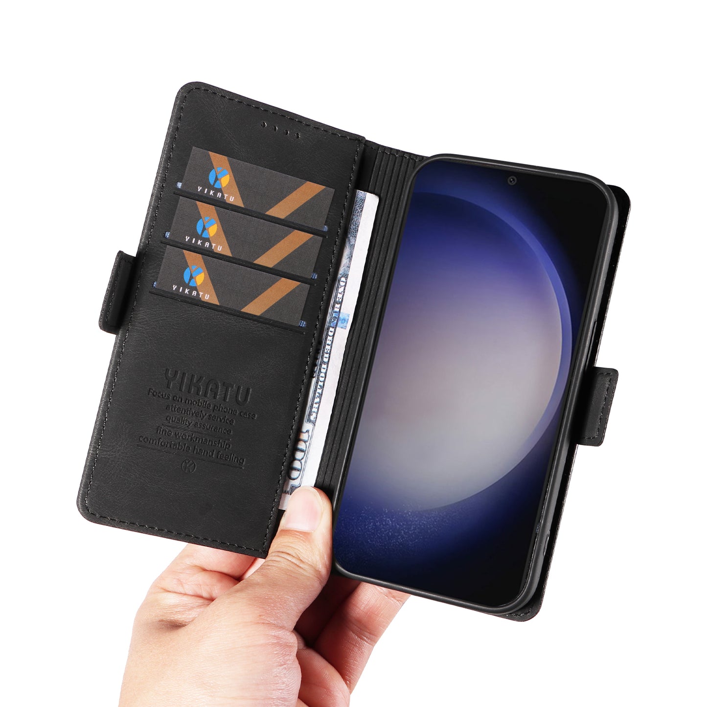 YIKATU YK-005 For Samsung Galaxy S24 Case PU Leather Magnetic Buckle Phone Cover Skin Touch Feeling - Black