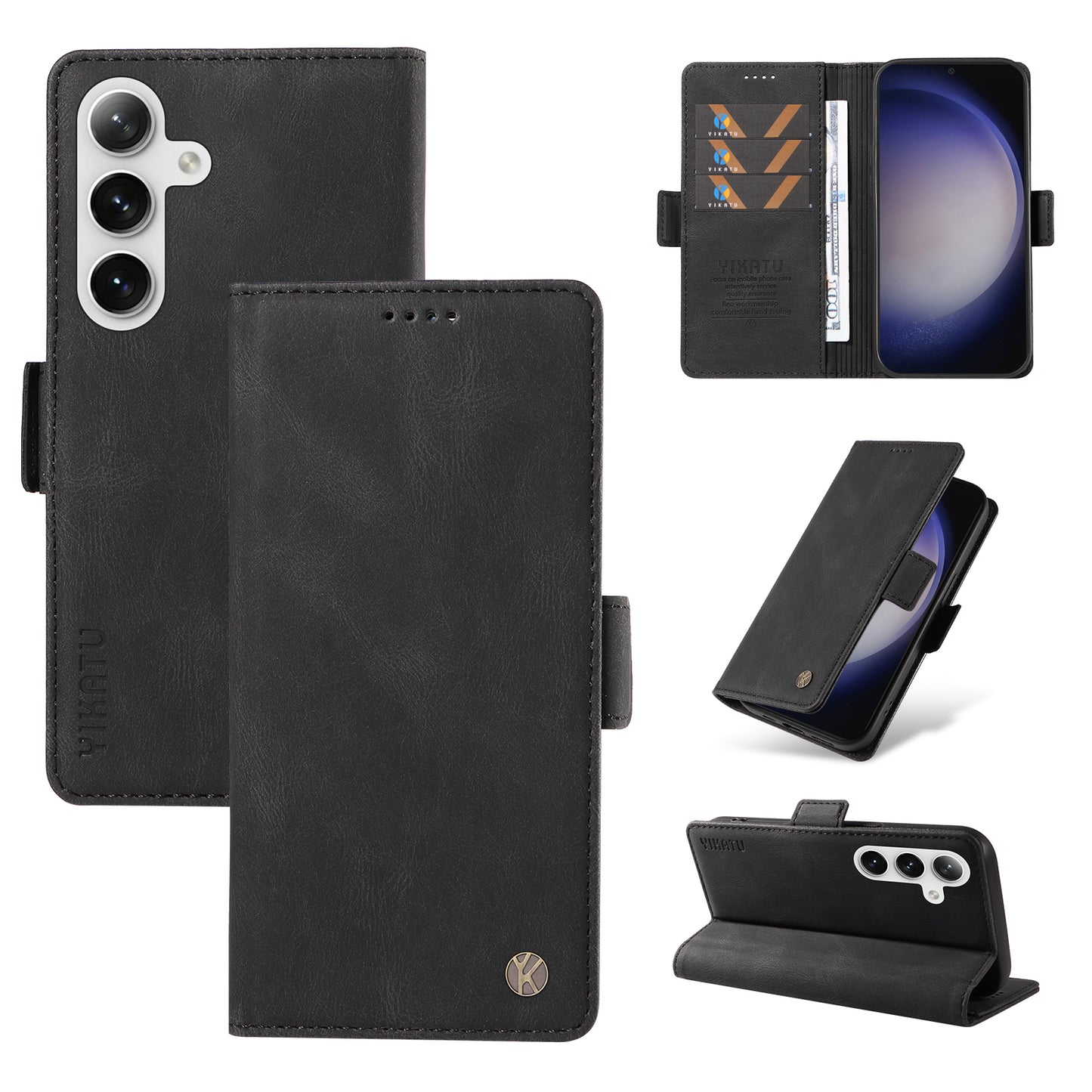 YIKATU YK-005 For Samsung Galaxy S24 Case PU Leather Magnetic Buckle Phone Cover Skin Touch Feeling - Black