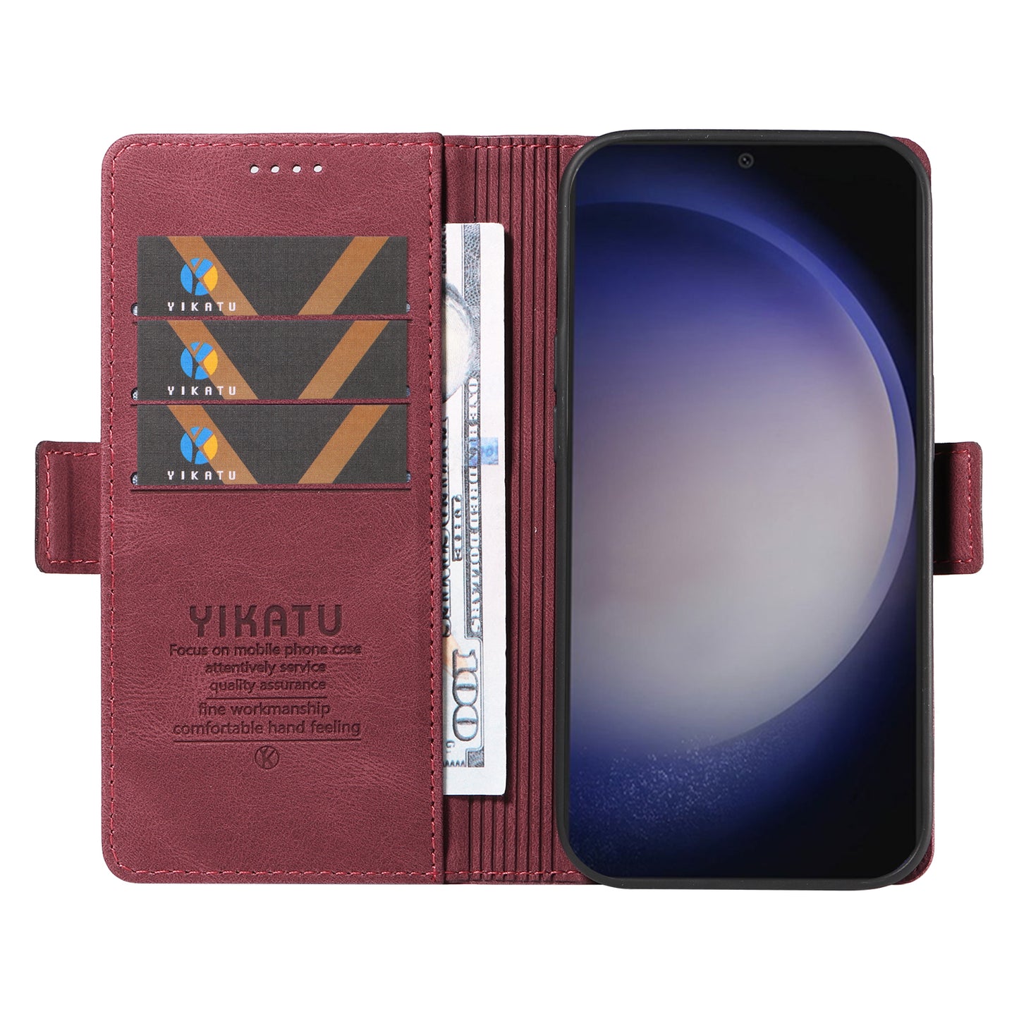 YIKATU YK-005 For Samsung Galaxy S24 Case PU Leather Magnetic Buckle Phone Cover Skin Touch Feeling - Wine Red