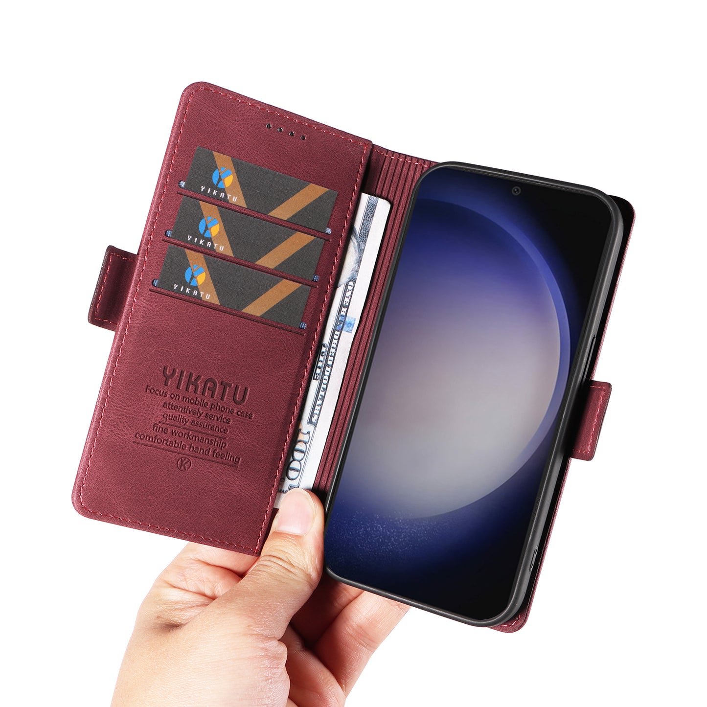 YIKATU YK-005 For Samsung Galaxy S24 Case PU Leather Magnetic Buckle Phone Cover Skin Touch Feeling - Wine Red