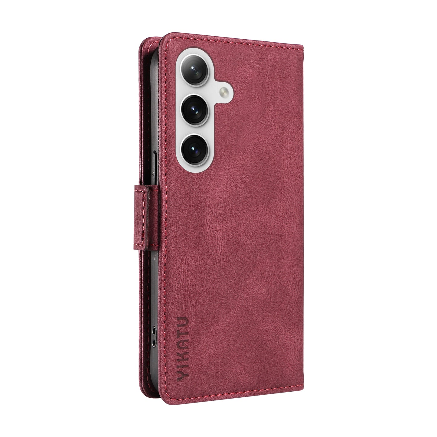 YIKATU YK-005 For Samsung Galaxy S24 Case PU Leather Magnetic Buckle Phone Cover Skin Touch Feeling - Wine Red