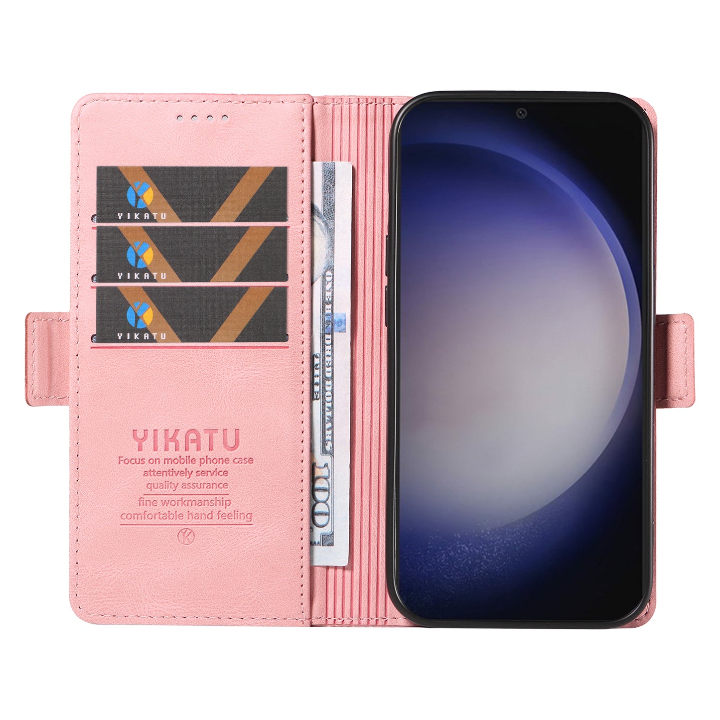 YIKATU YK-005 For Samsung Galaxy S24 Case PU Leather Magnetic Buckle Phone Cover Skin Touch Feeling - Pink