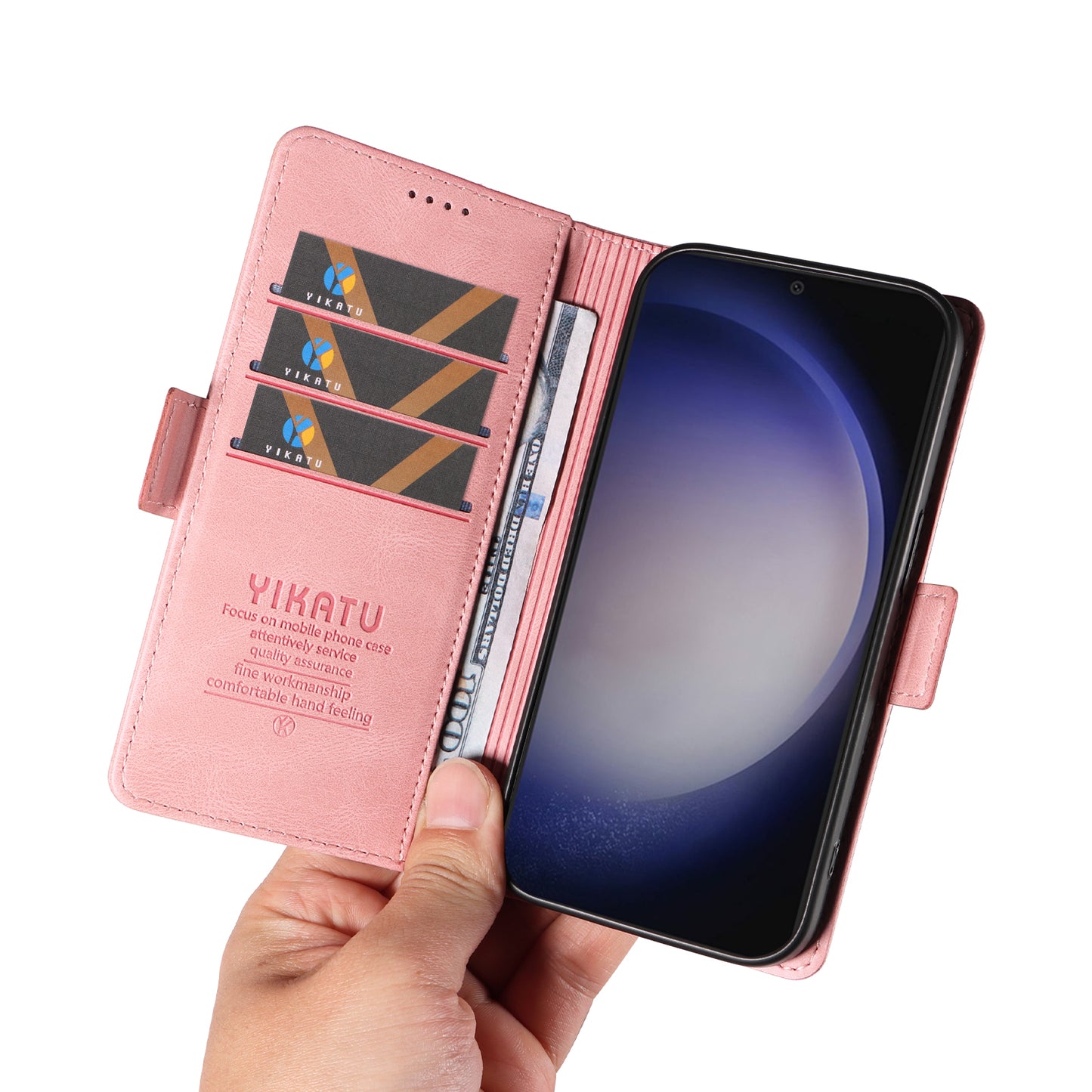 YIKATU YK-005 For Samsung Galaxy S24 Case PU Leather Magnetic Buckle Phone Cover Skin Touch Feeling - Pink