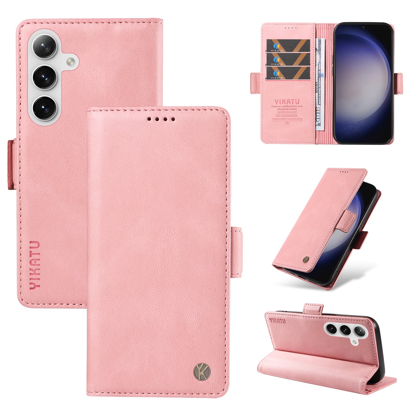 YIKATU YK-005 For Samsung Galaxy S24 Case PU Leather Magnetic Buckle Phone Cover Skin Touch Feeling - Pink