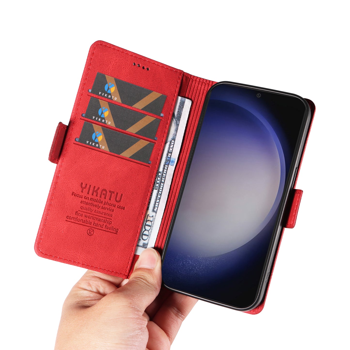 YIKATU YK-005 For Samsung Galaxy S24 Case PU Leather Magnetic Buckle Phone Cover Skin Touch Feeling - Red