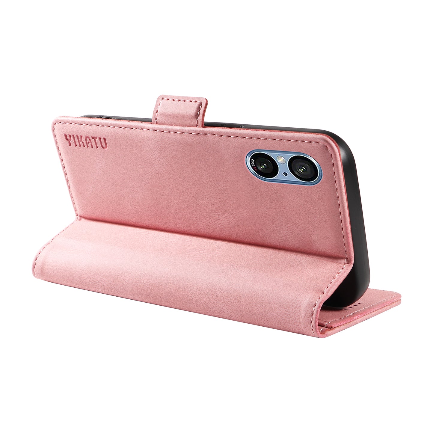 YIKATU YK-005 For Sony Xperia 5 V Leather Phone Case Folding Stand Wallet Cover - Pink