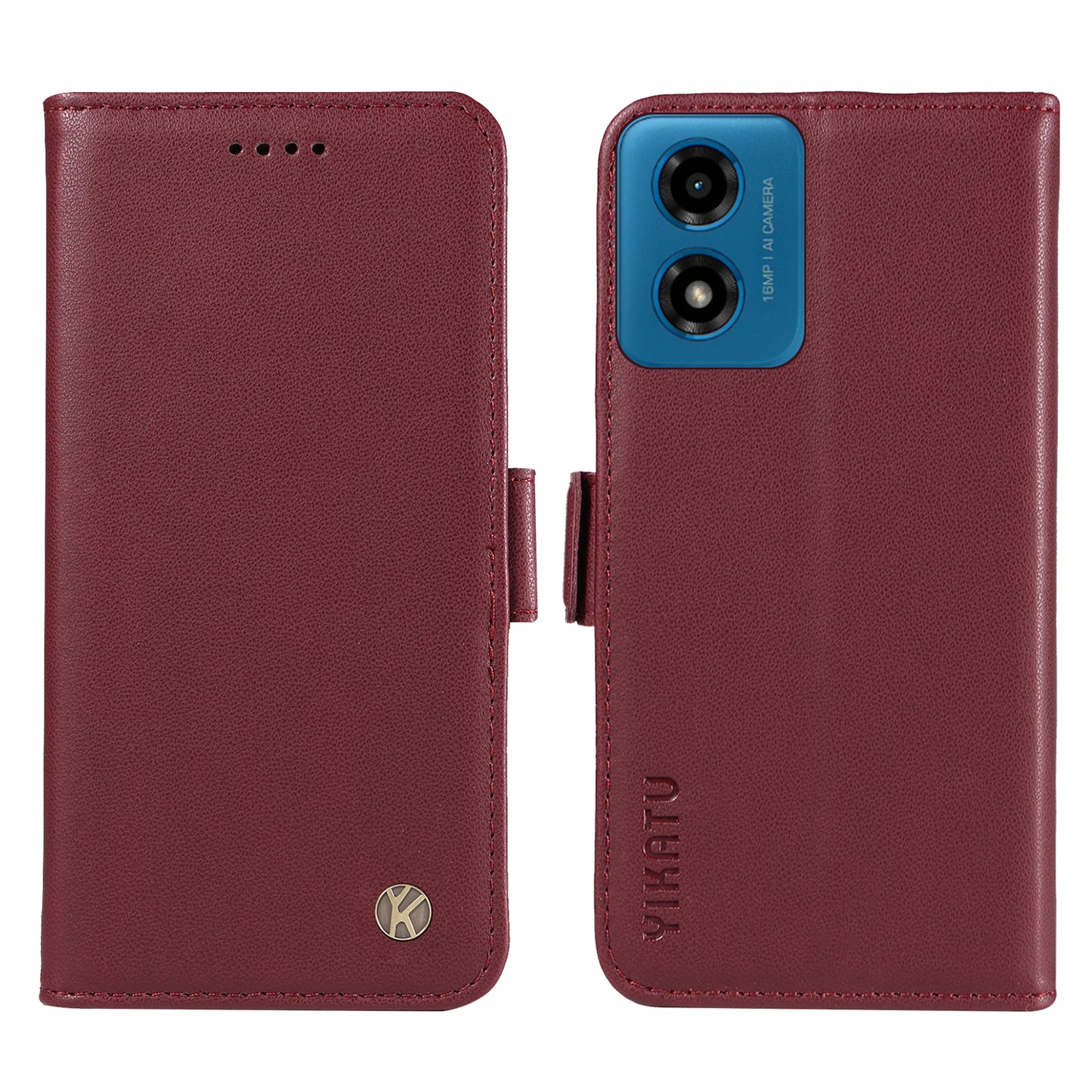 YIKATU YK-003 For Motorola Moto G04 4G / G24 4G Case PU Leather Stand Shockproof Phone Cover - Wine Red