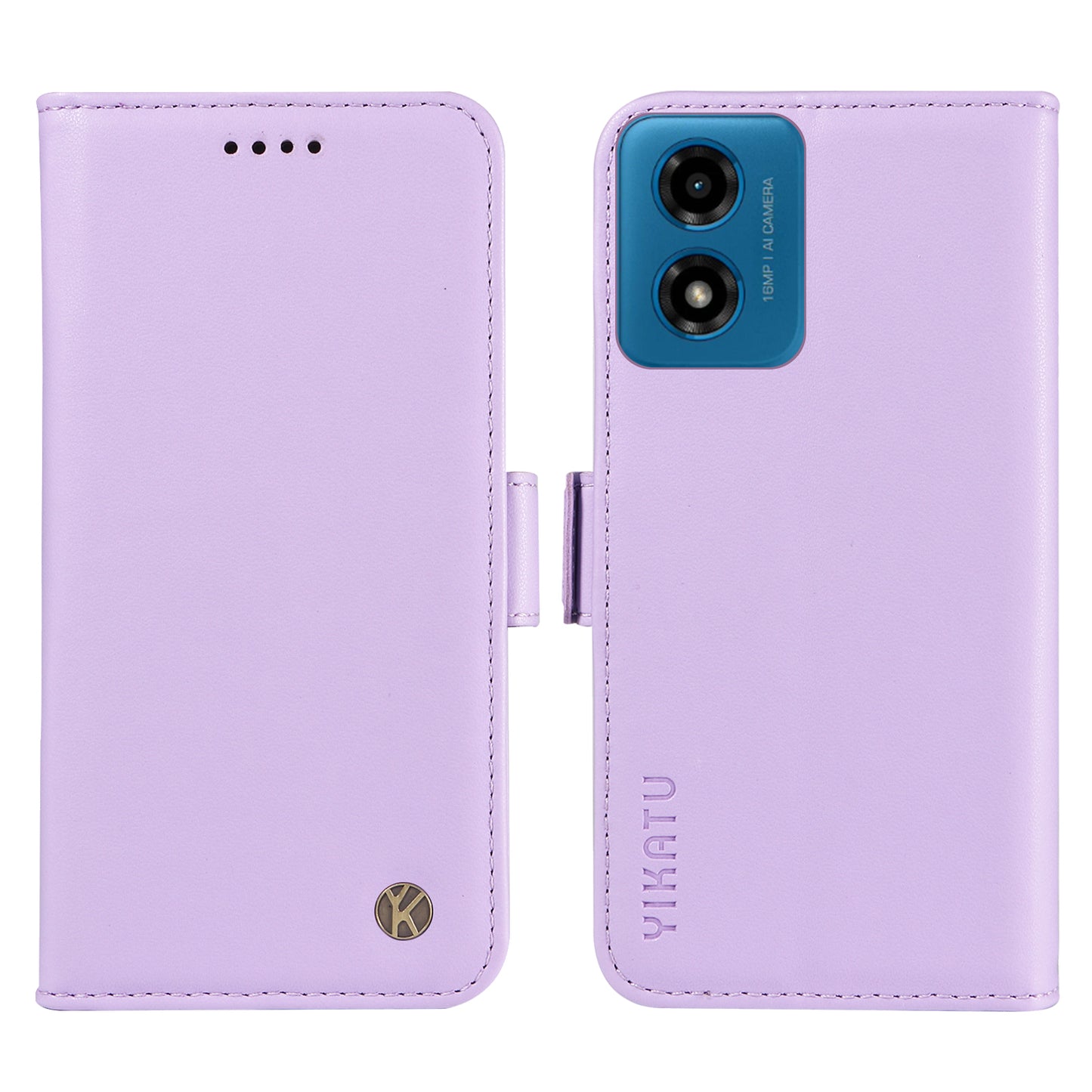 YIKATU YK-003 For Motorola Moto G04 4G / G24 4G Case PU Leather Stand Shockproof Phone Cover - Light Purple