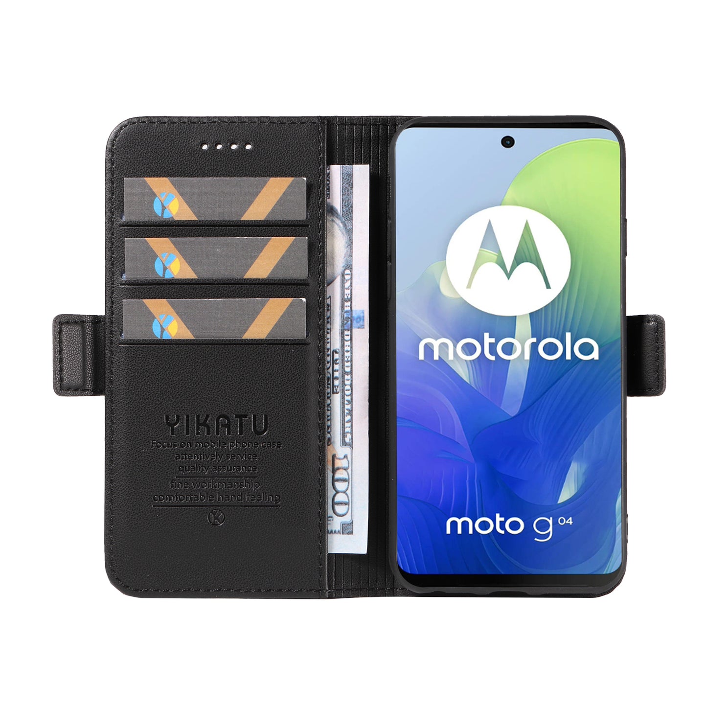 YIKATU YK-003 For Motorola Moto G04 4G / G24 4G Case PU Leather Stand Shockproof Phone Cover - Black