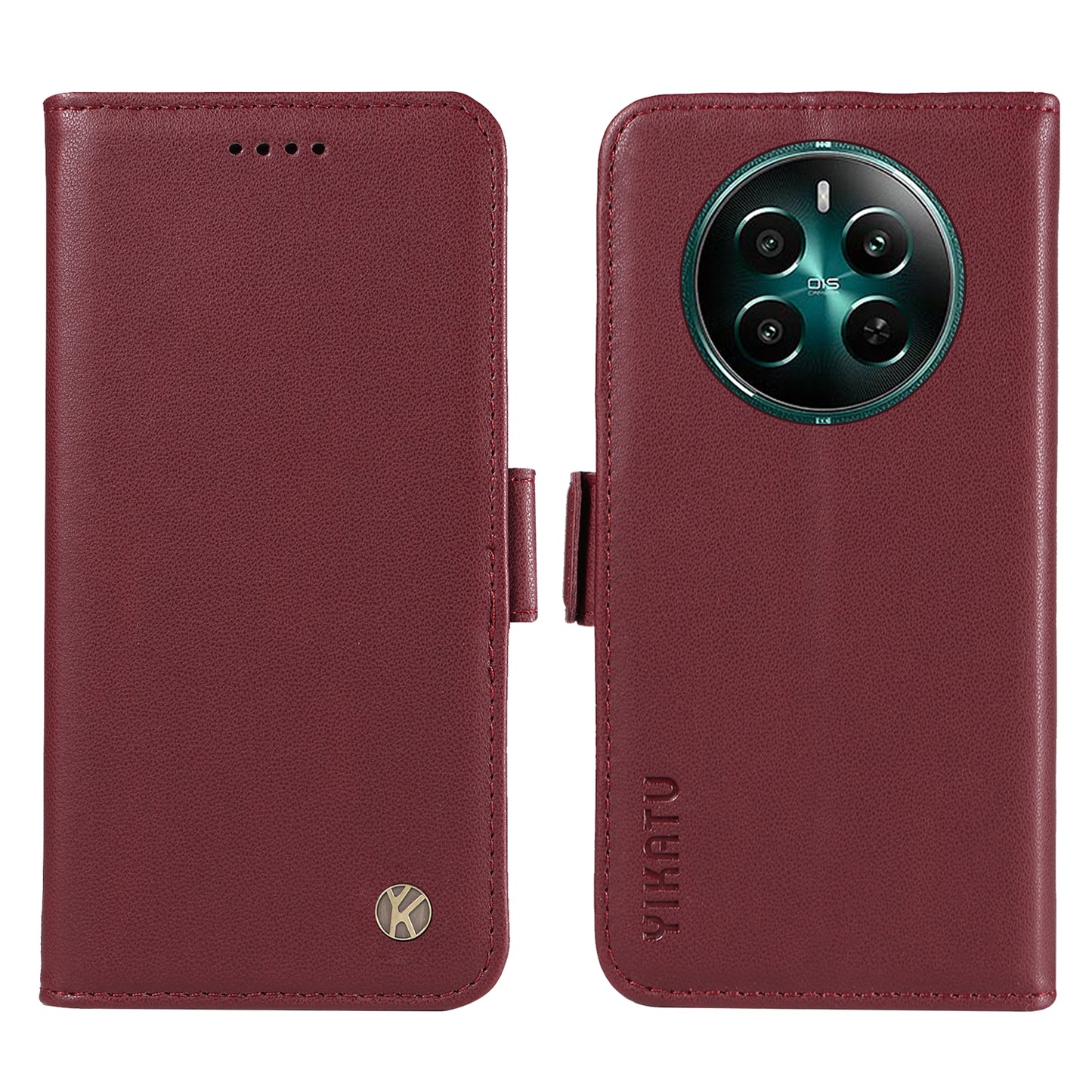 YIKATU YK-003 For Realme 12+ 5G Case Wallet PU Leather+TPU Cover Phone Accessories Distributors - Wine Red